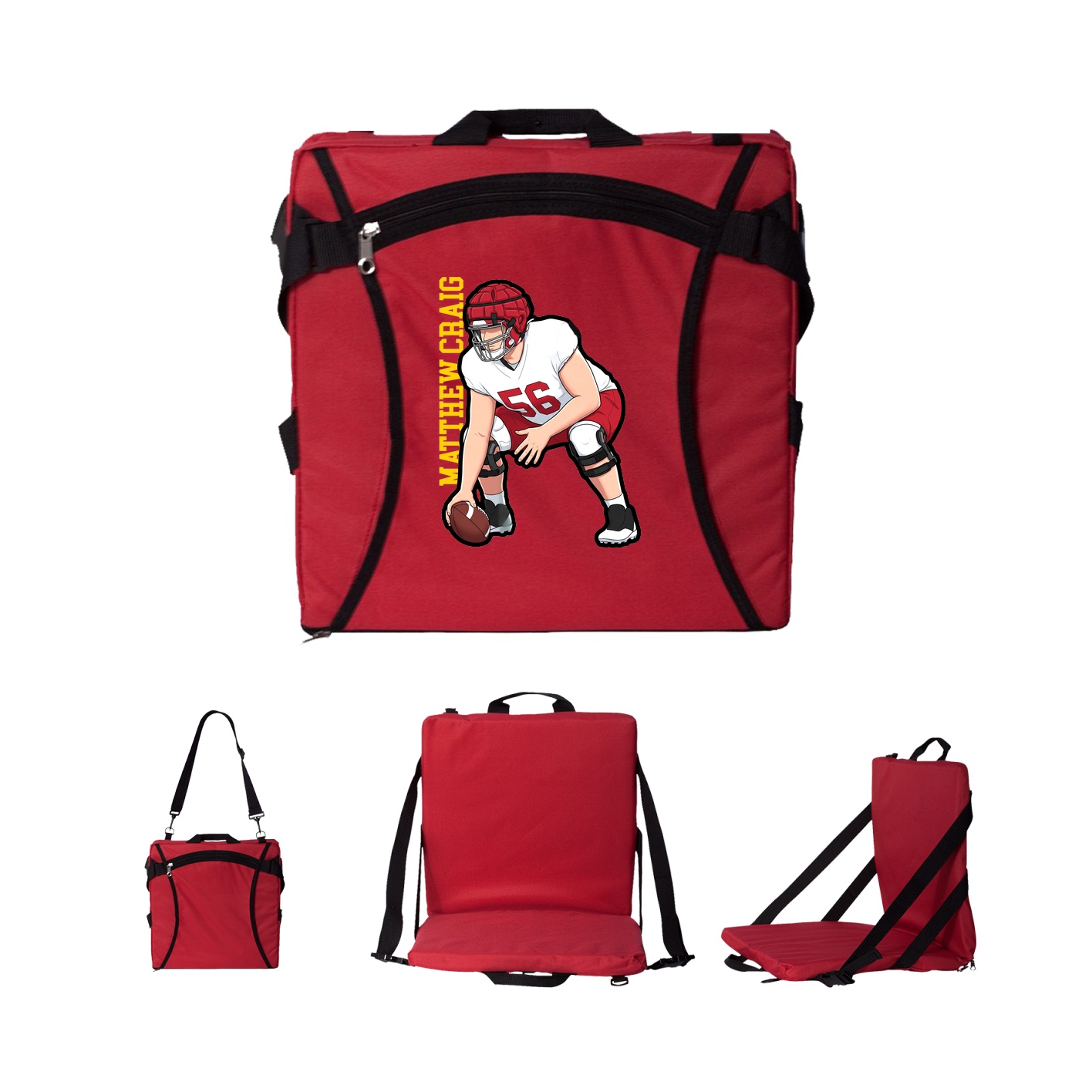 Folding Stadium Seat — Name Vertical in Red