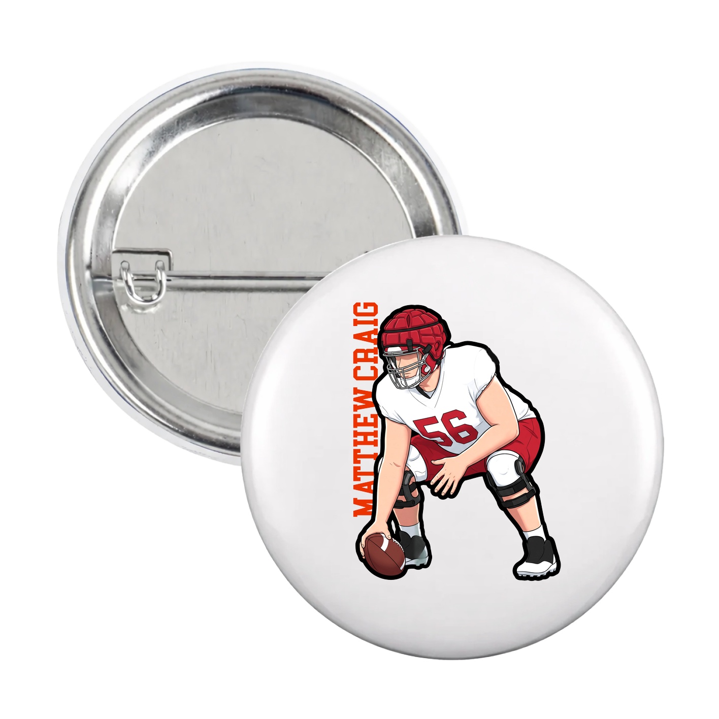 Game Day Button — Name Vertical in White