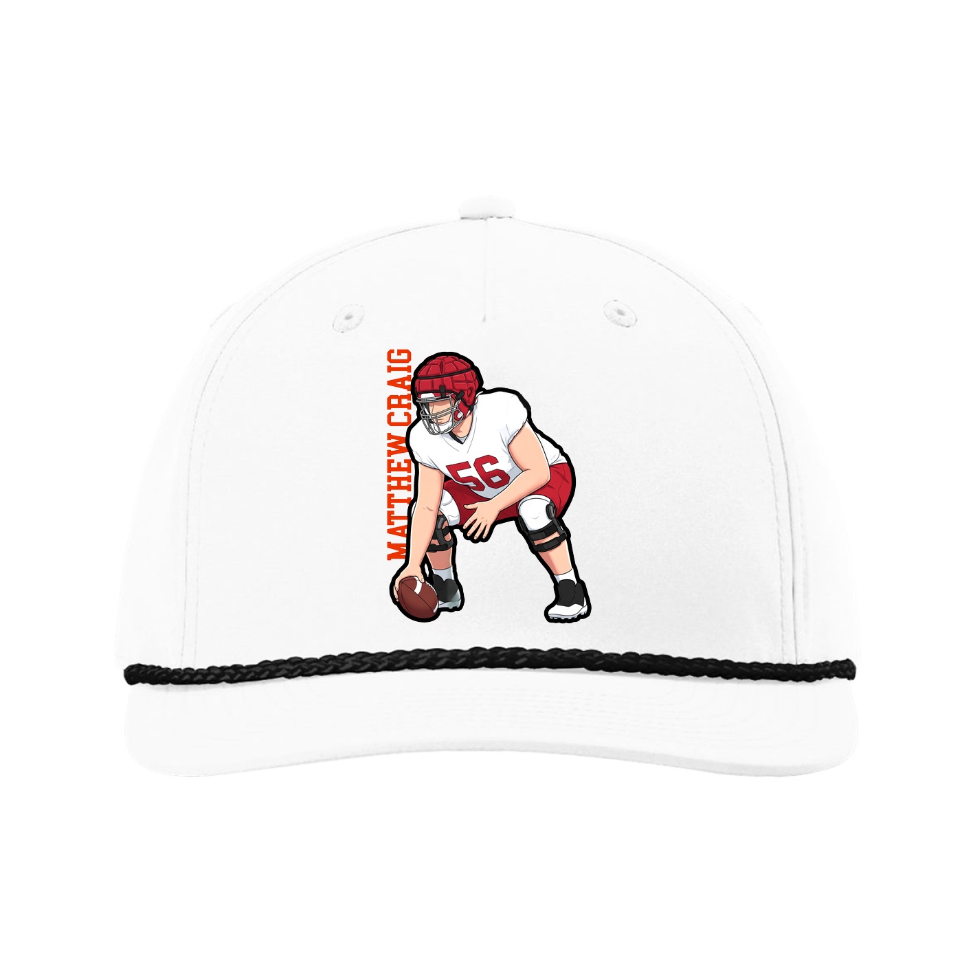 Five-Panel Classic Rope Cap — Name Vertical in White