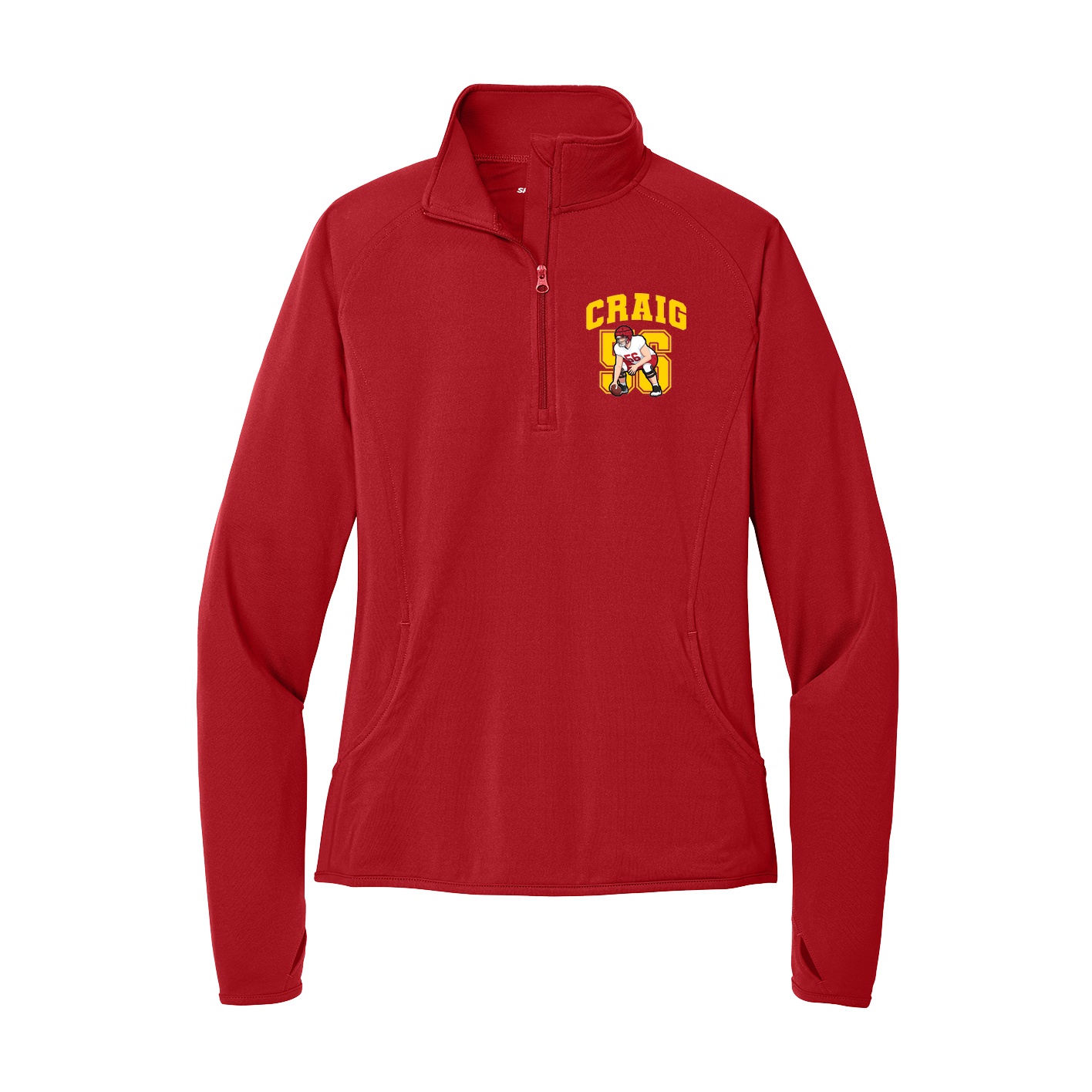 Women's Q-Zip Pullover — Number in Red