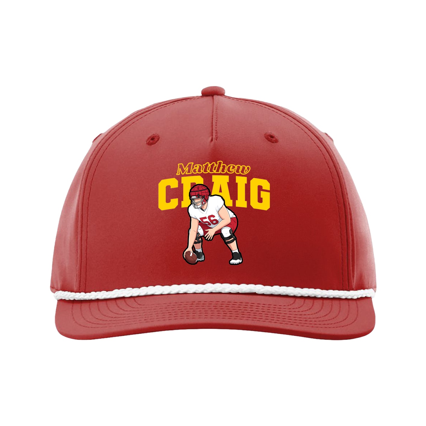Five-Panel Classic Rope Cap — Name Arch in Red