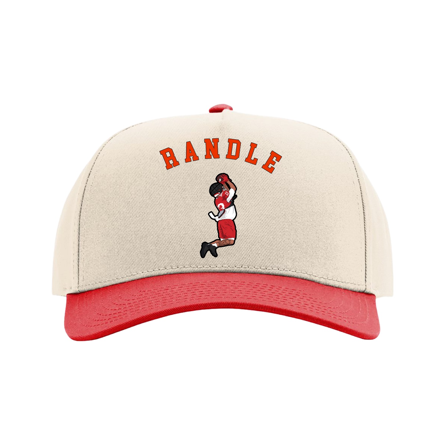 Full Fabric Five-Panel Champ Cap — Shirsey Arch in Cream/Red
