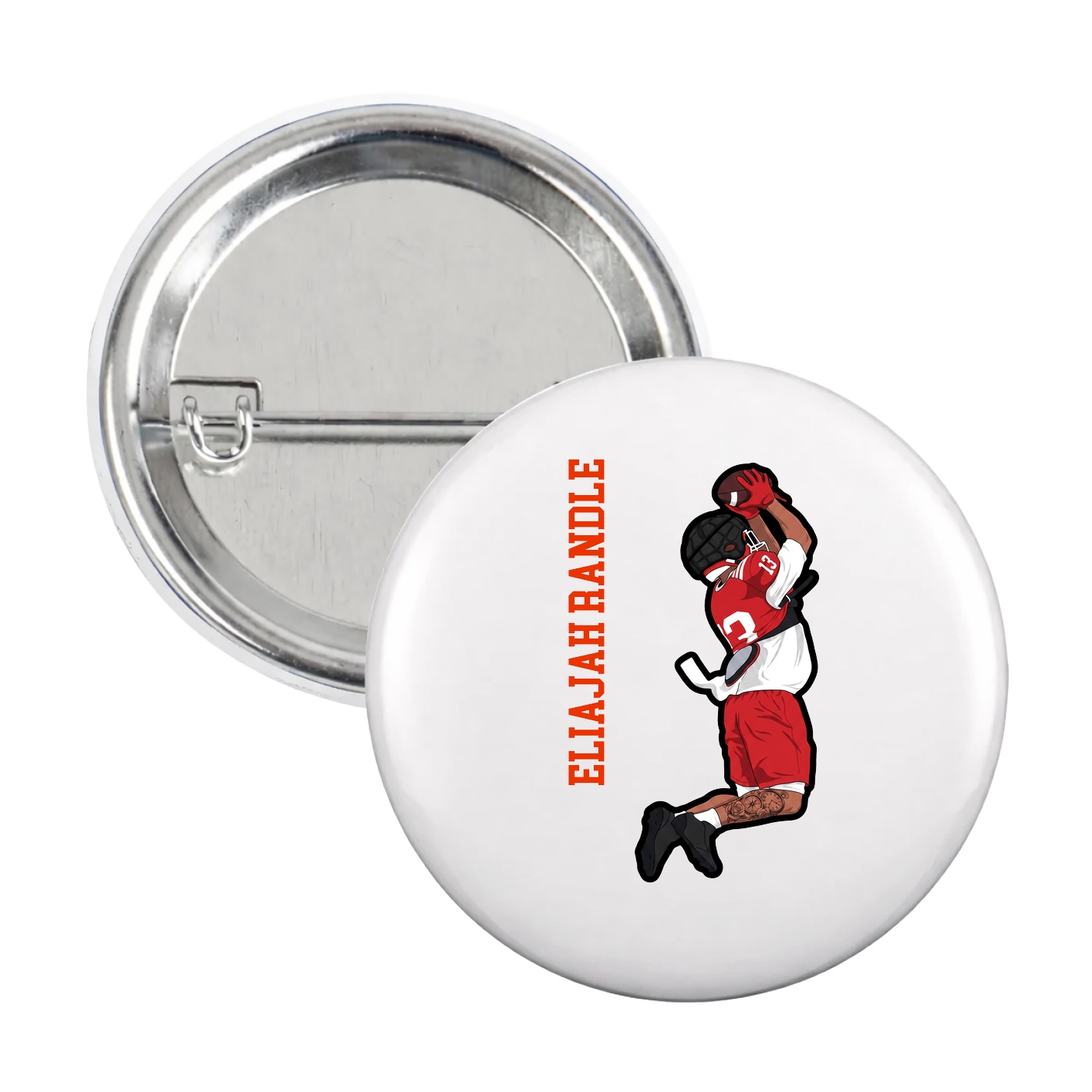 Game Day Button — Name Vertical in White
