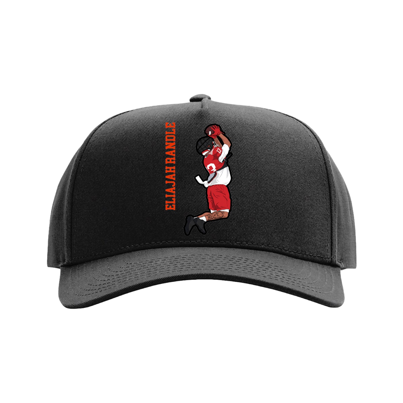 Full Fabric Five-Panel Champ Cap — Name Vertical in Black