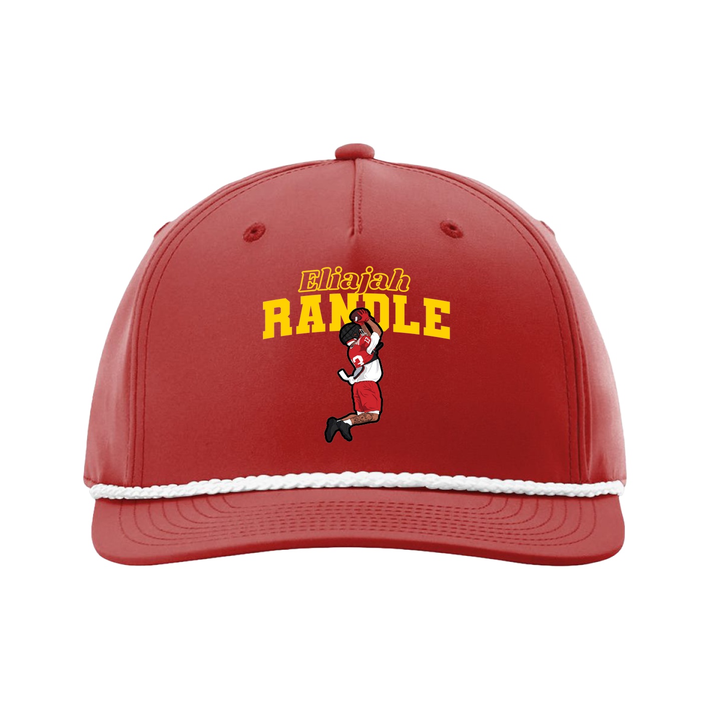 Five-Panel Classic Rope Cap — Name Arch in Red
