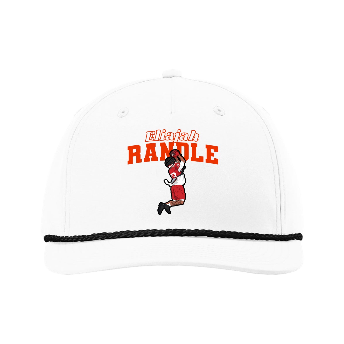 Five-Panel Classic Rope Cap — Name Arch in White