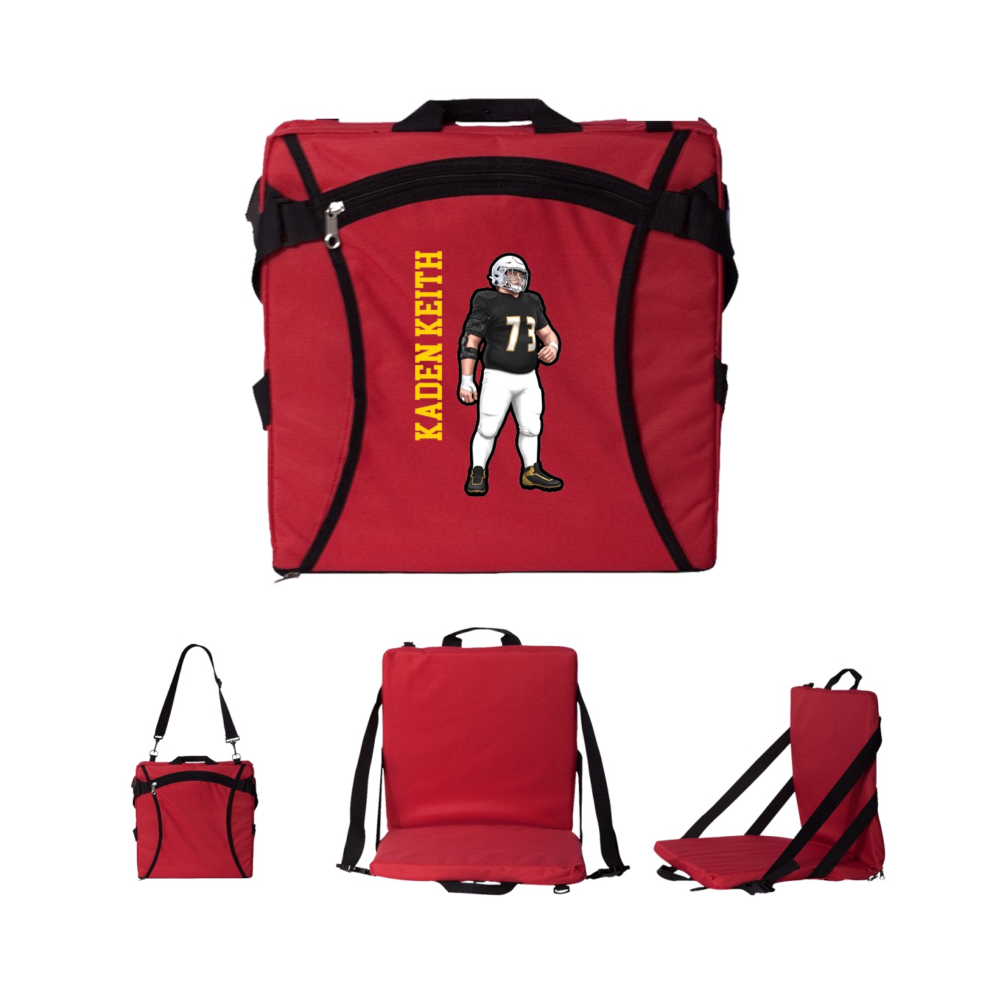 Folding Stadium Seat — Name Vertical in Red