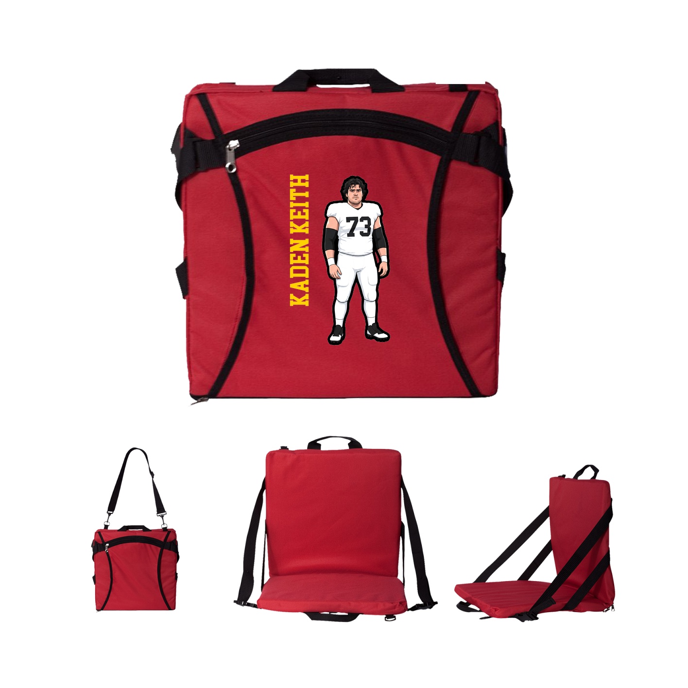 Folding Stadium Seat — Name Vertical in Red