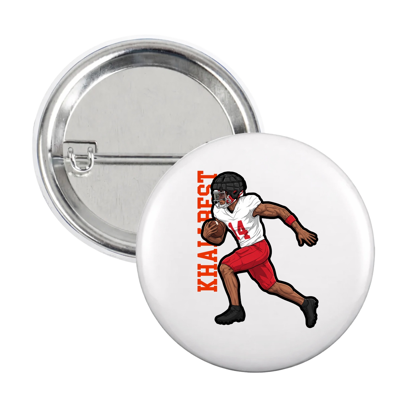 Game Day Button — Name Vertical in White