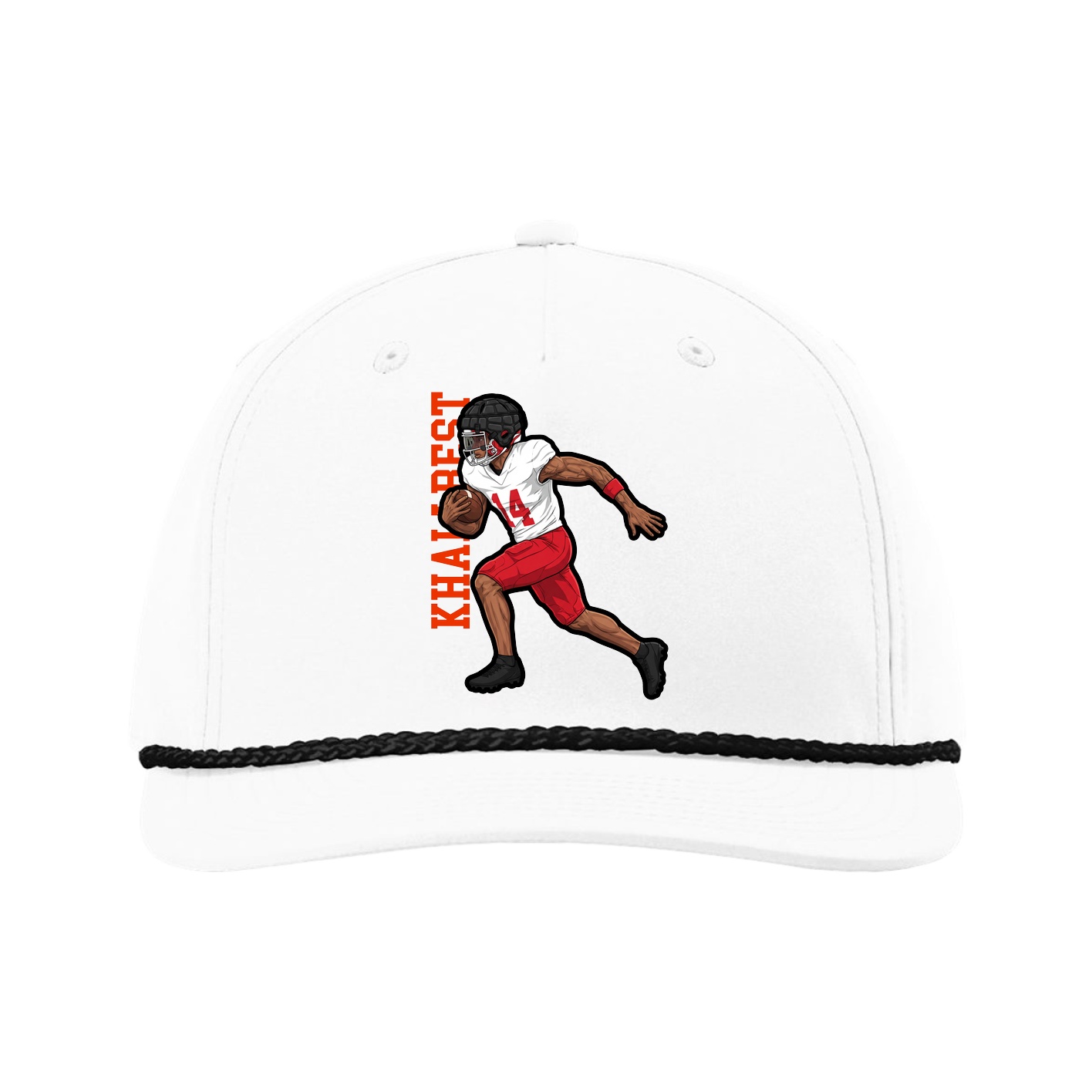 Five-Panel Classic Rope Cap — Name Vertical in White