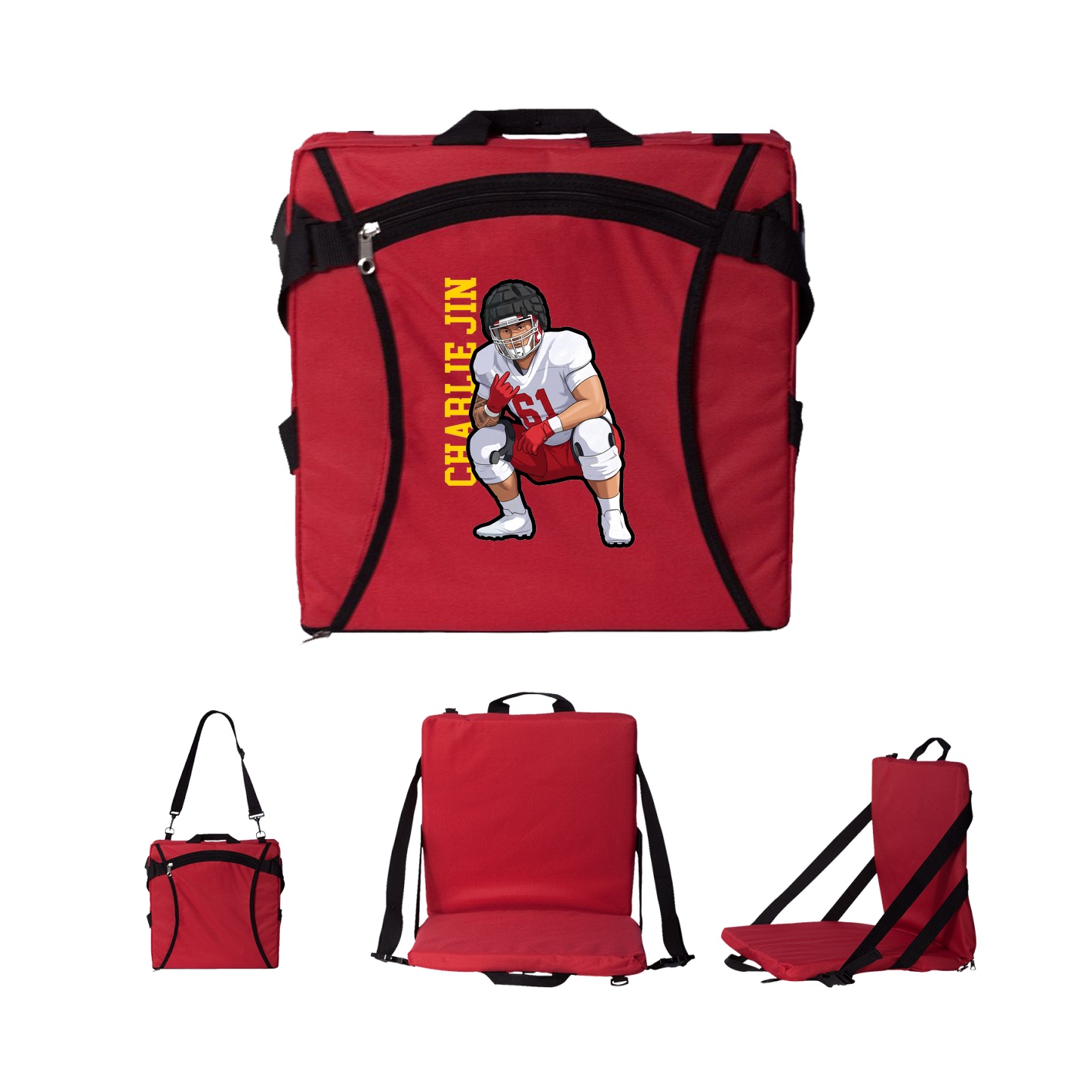 Folding Stadium Seat — Name Vertical in Red