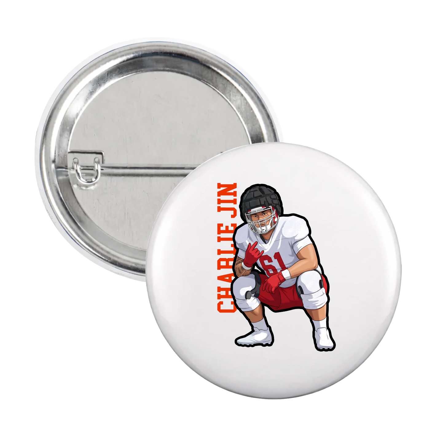 Game Day Button — Name Vertical in White