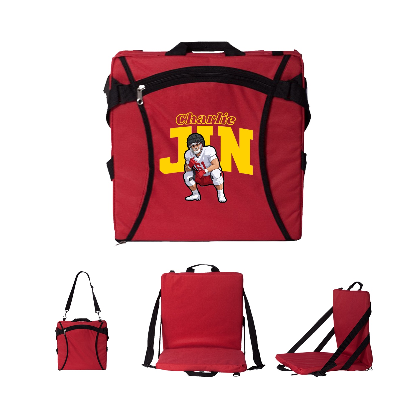 Folding Stadium Seat — Name Arch in Red