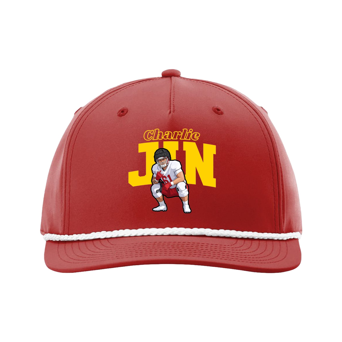 Five-Panel Classic Rope Cap — Name Arch in Red