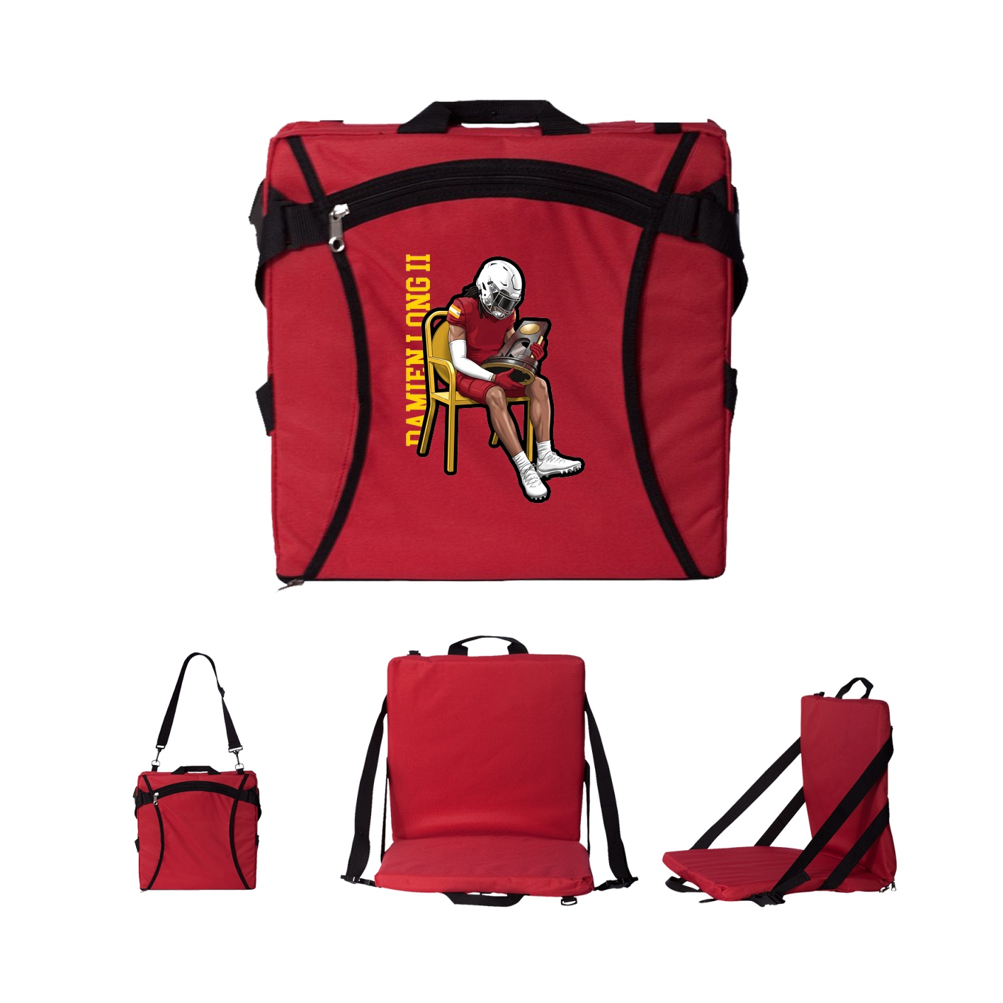 Folding Stadium Seat — Name Vertical in Red