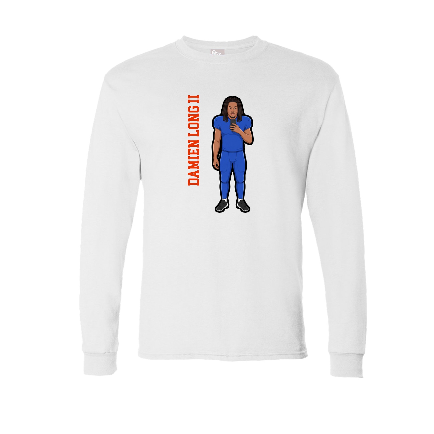 Long Sleeve Tee — Name Vertical in White