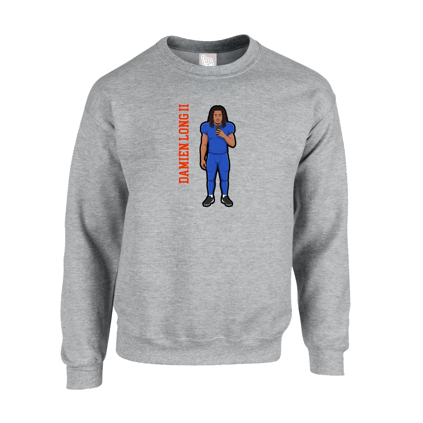Fleece Crew — Name Vertical in Grey