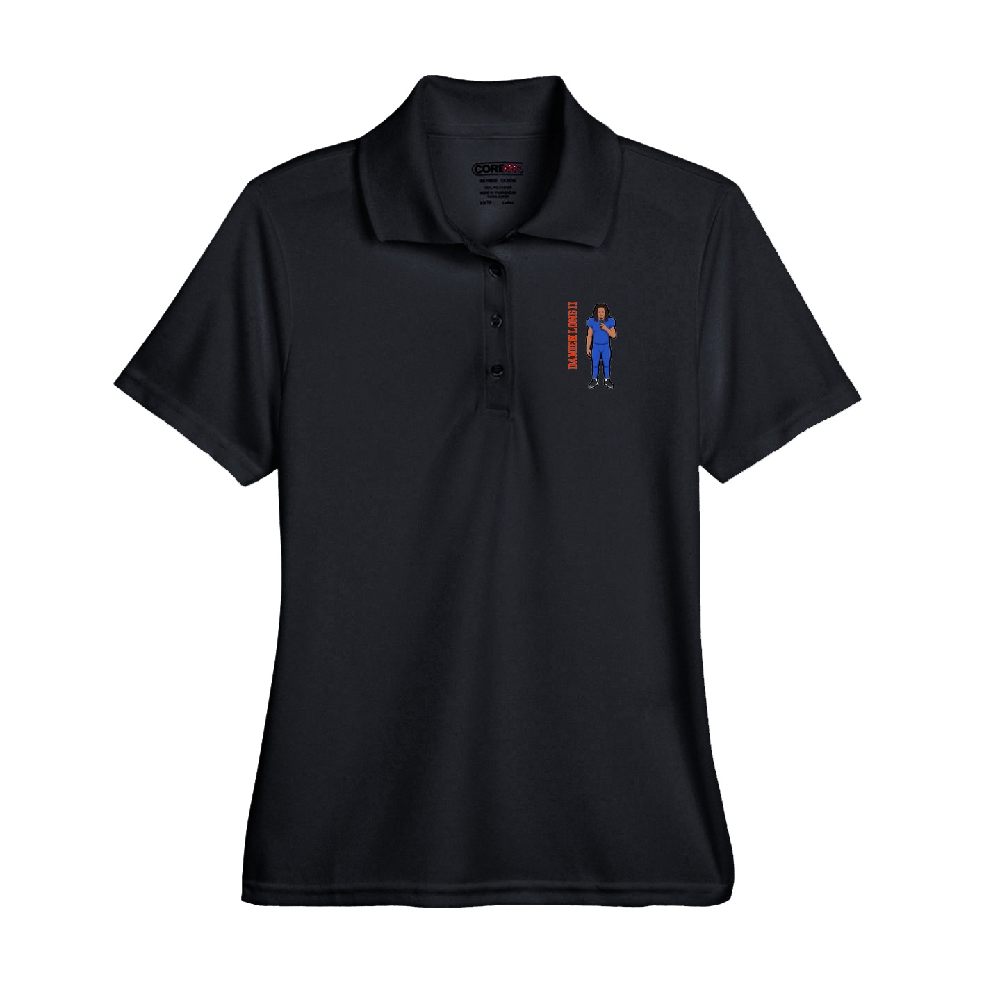 Performance Polo — Name Vertical in Black