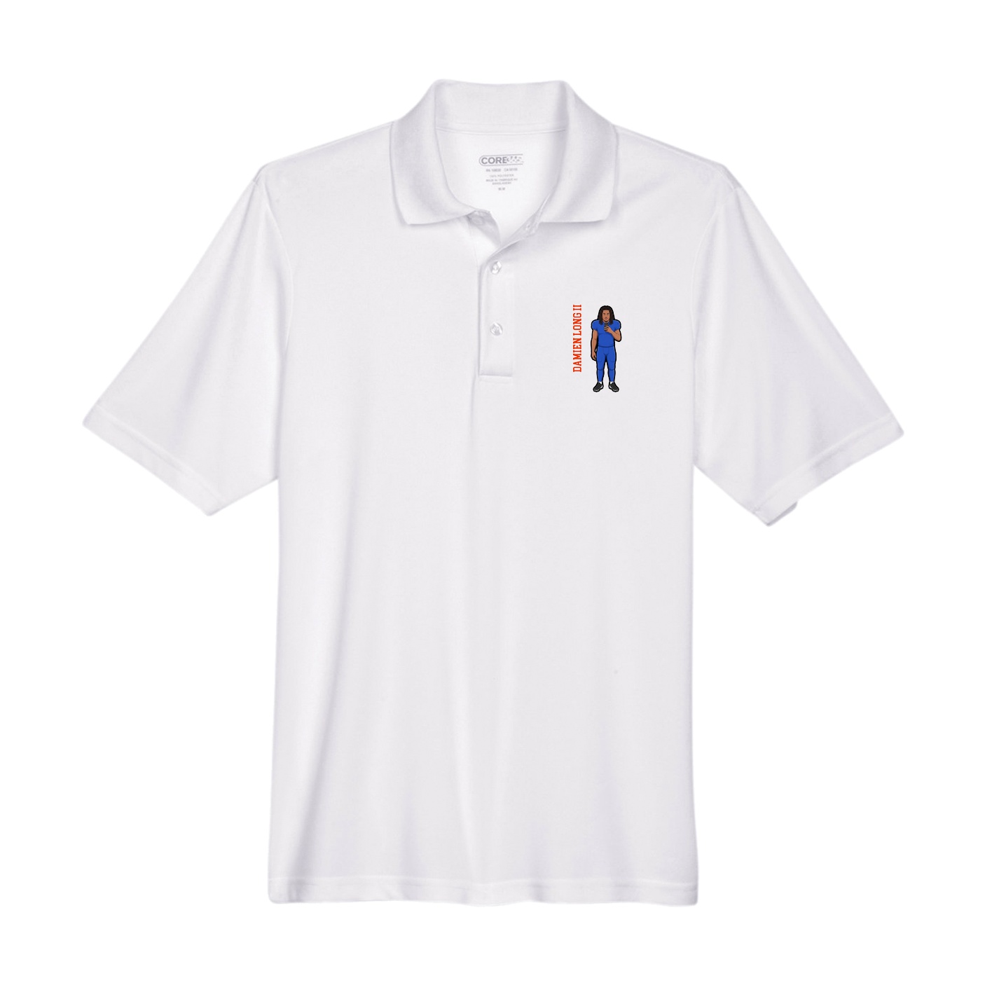 Performance Polo — Name Vertical in White