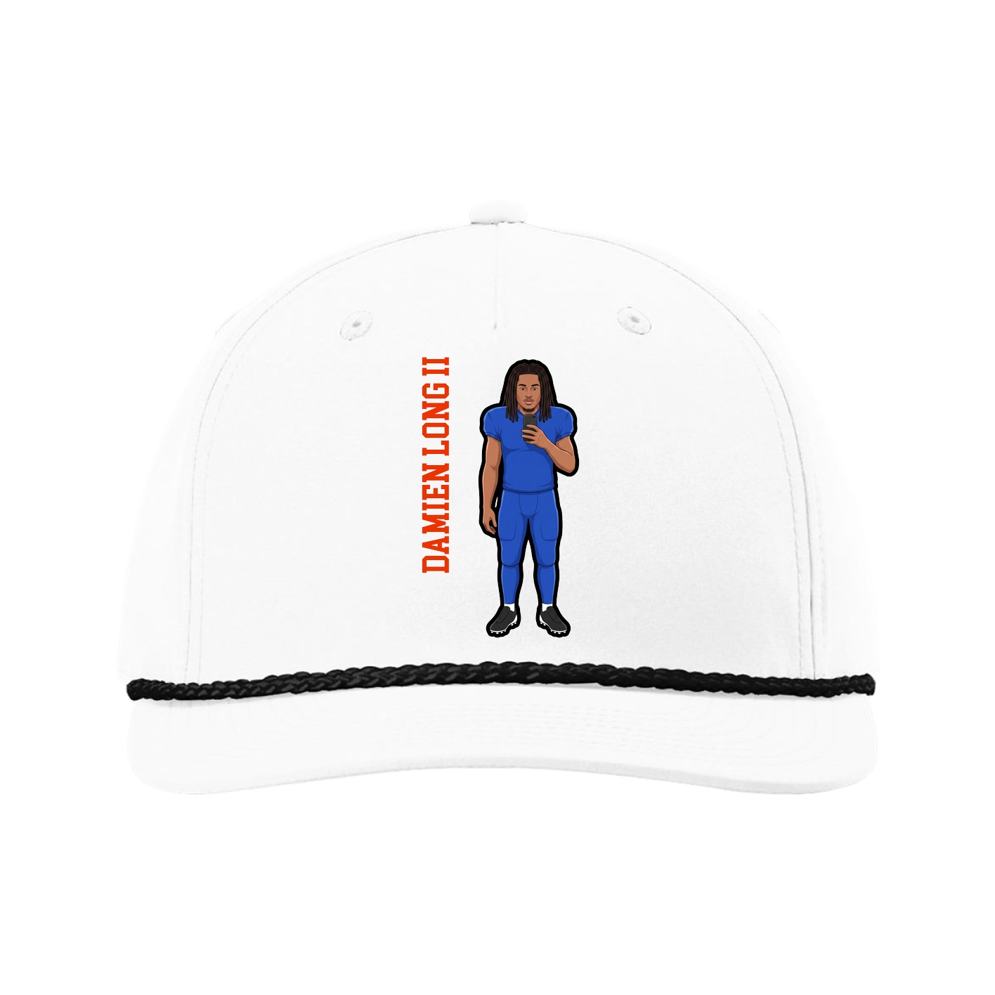 Five-Panel Classic Rope Cap — Name Vertical in White