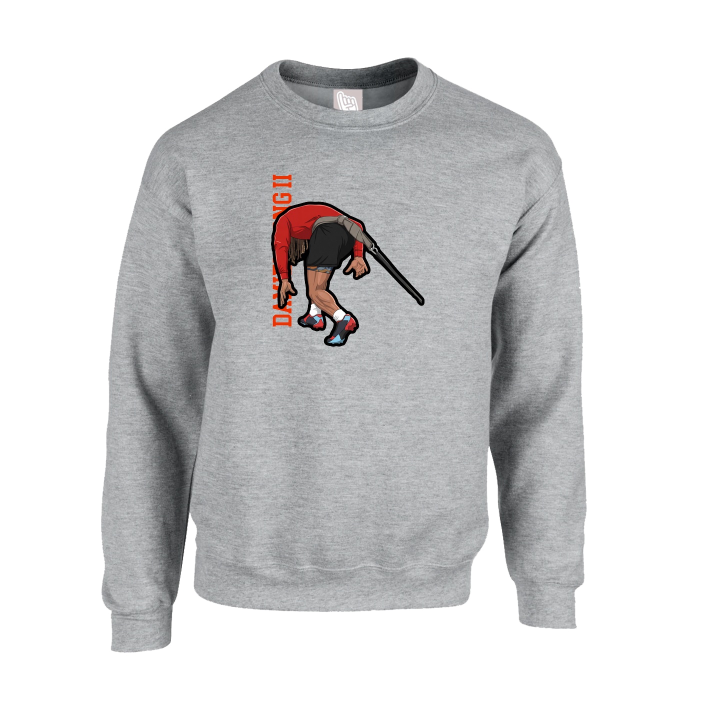 Fleece Crew — Name Vertical in Grey