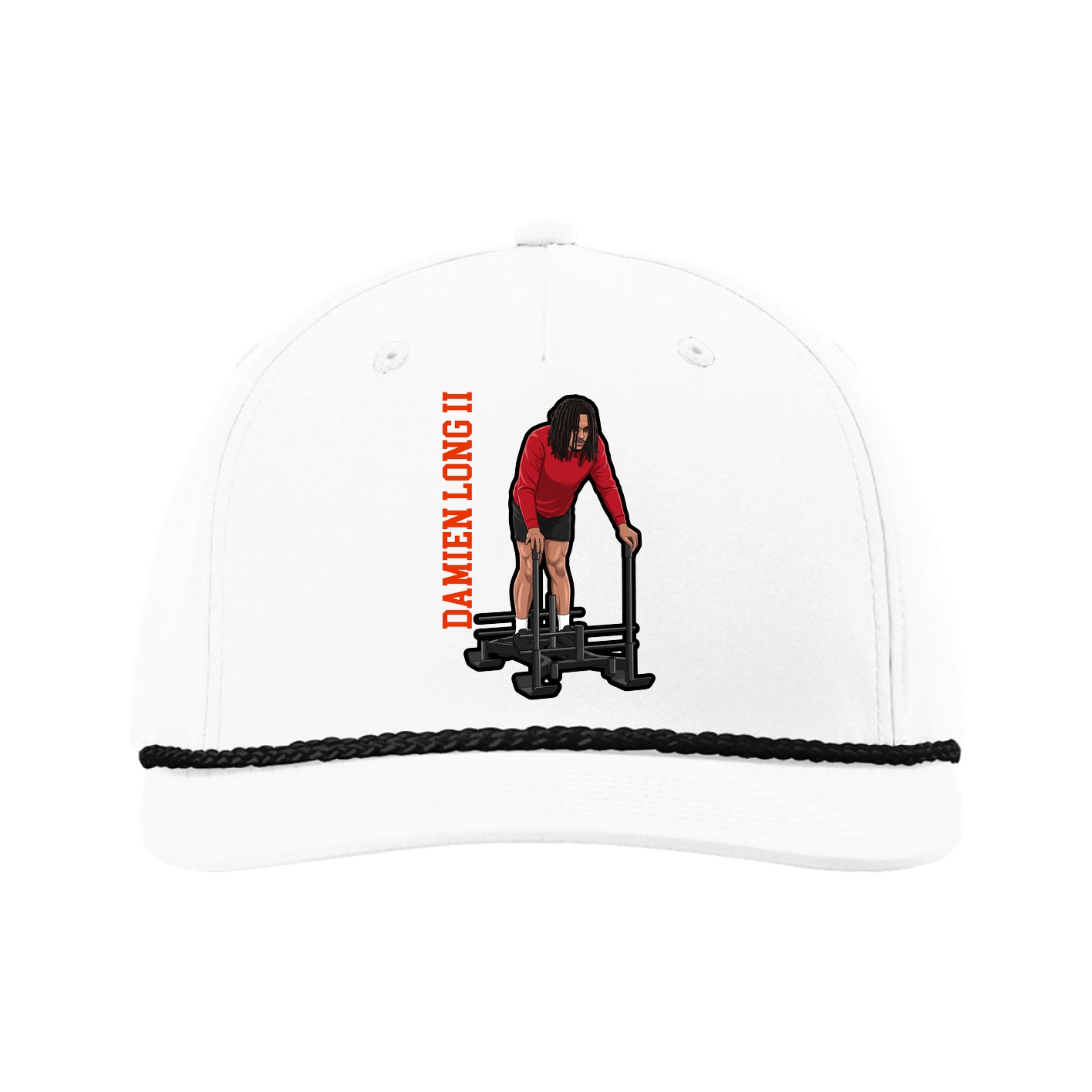 Five-Panel Classic Rope Cap — Name Vertical in White