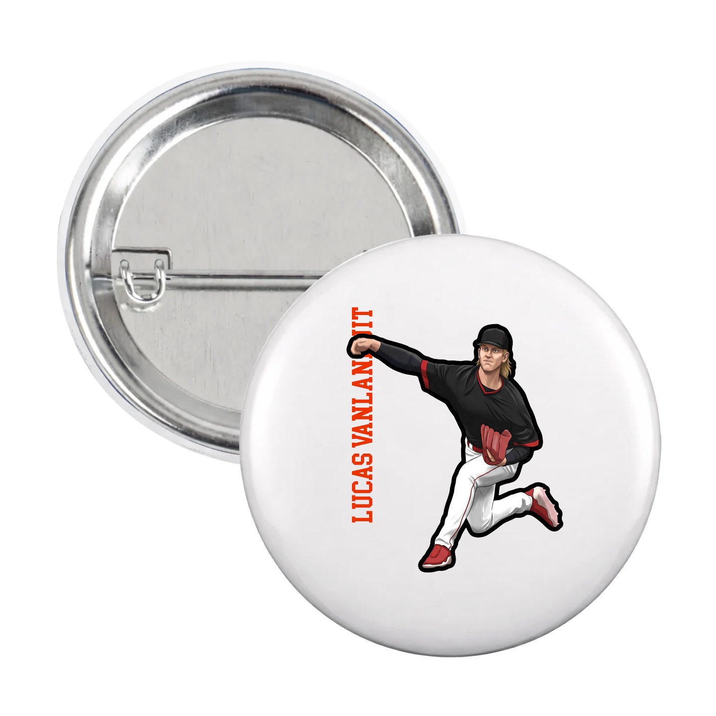 Game Day Button — Name Vertical in White