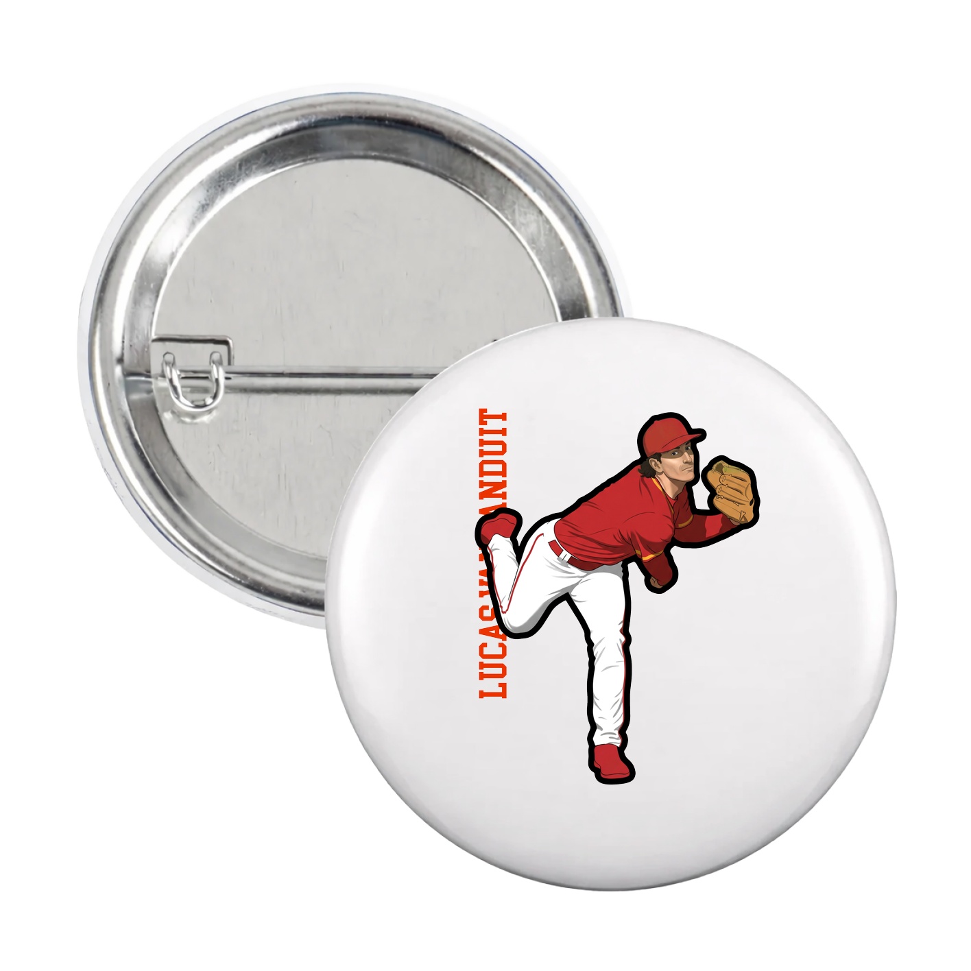 Game Day Button — Name Vertical in White