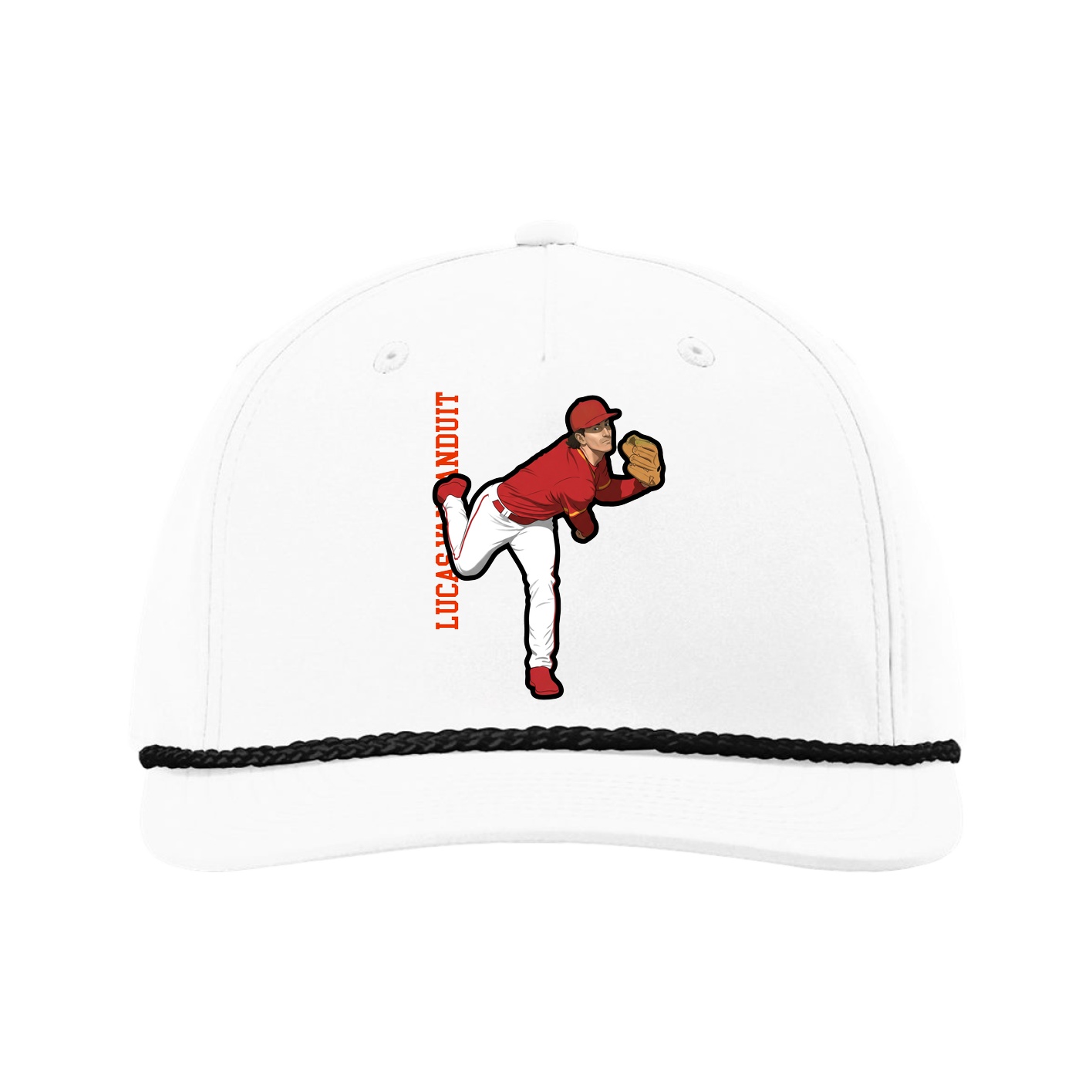 Five-Panel Classic Rope Cap — Name Vertical in White
