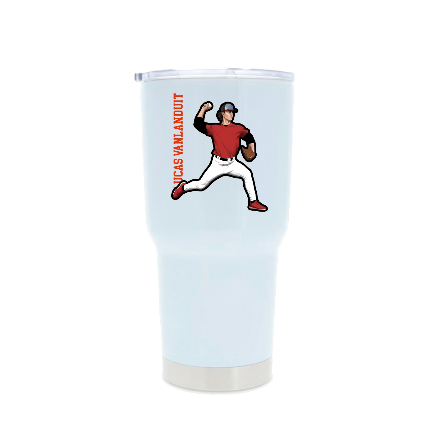 30oz Stainless Steel Tumbler — Name Vertical in White