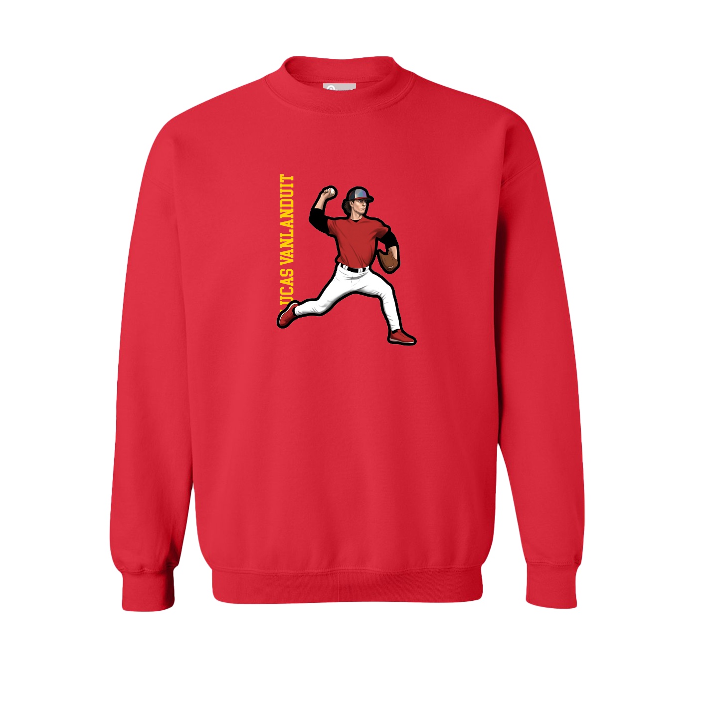 Fleece Crew — Name Vertical in Red