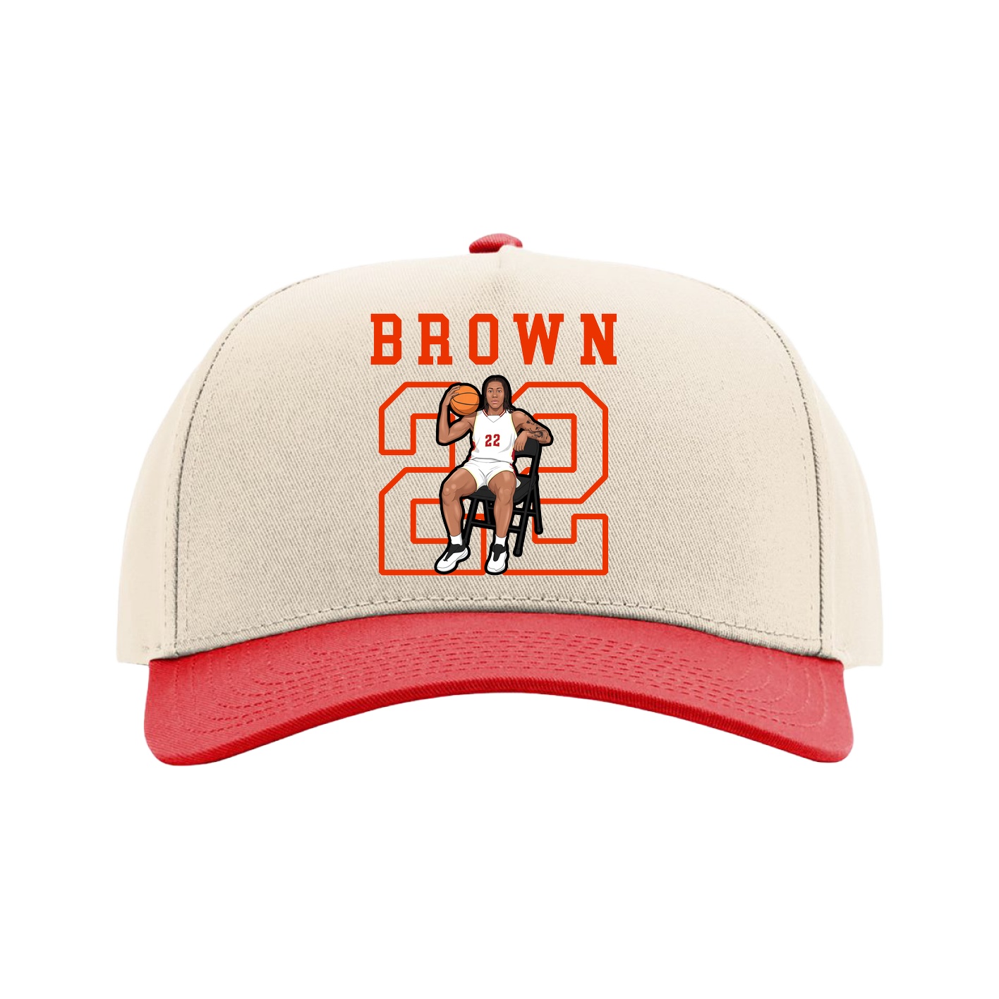 Full Fabric Five-Panel Champ Cap — Shirsey in Cream/Red