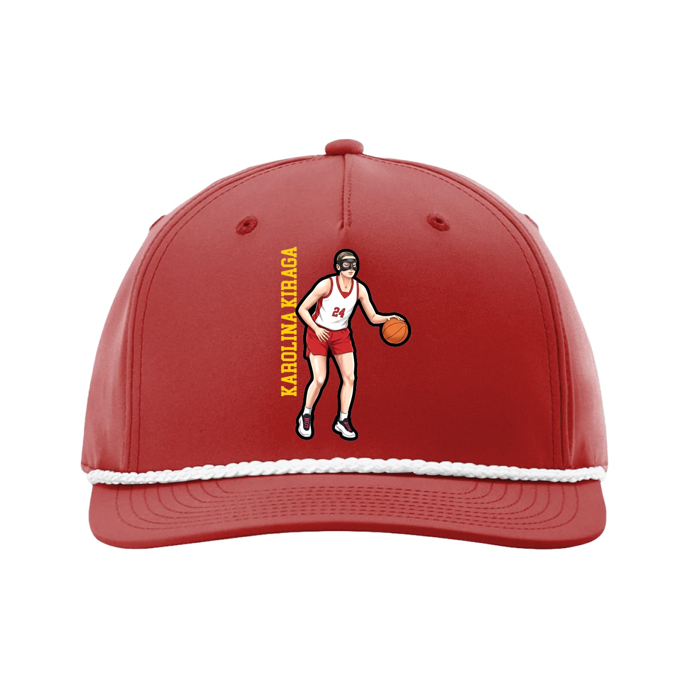 Five-Panel Classic Rope Cap — Name Vertical in Red
