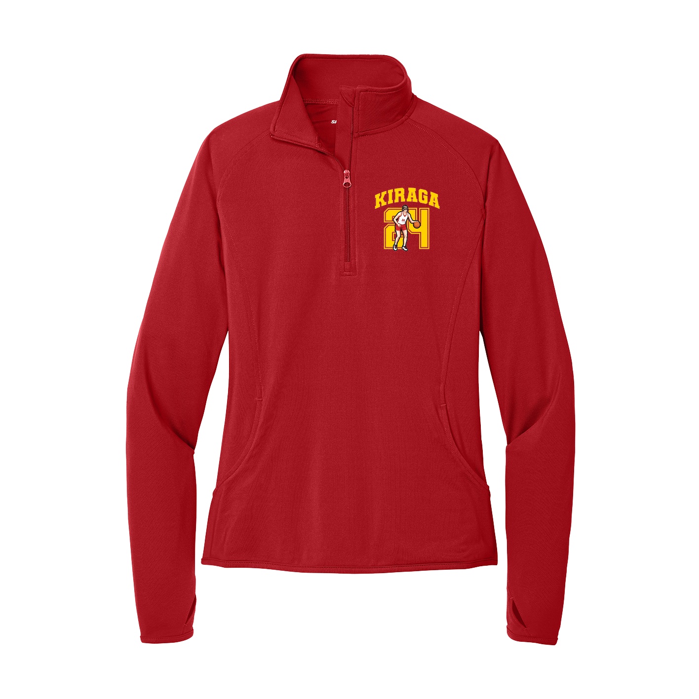 Women's Q-Zip Pullover — Number in Red