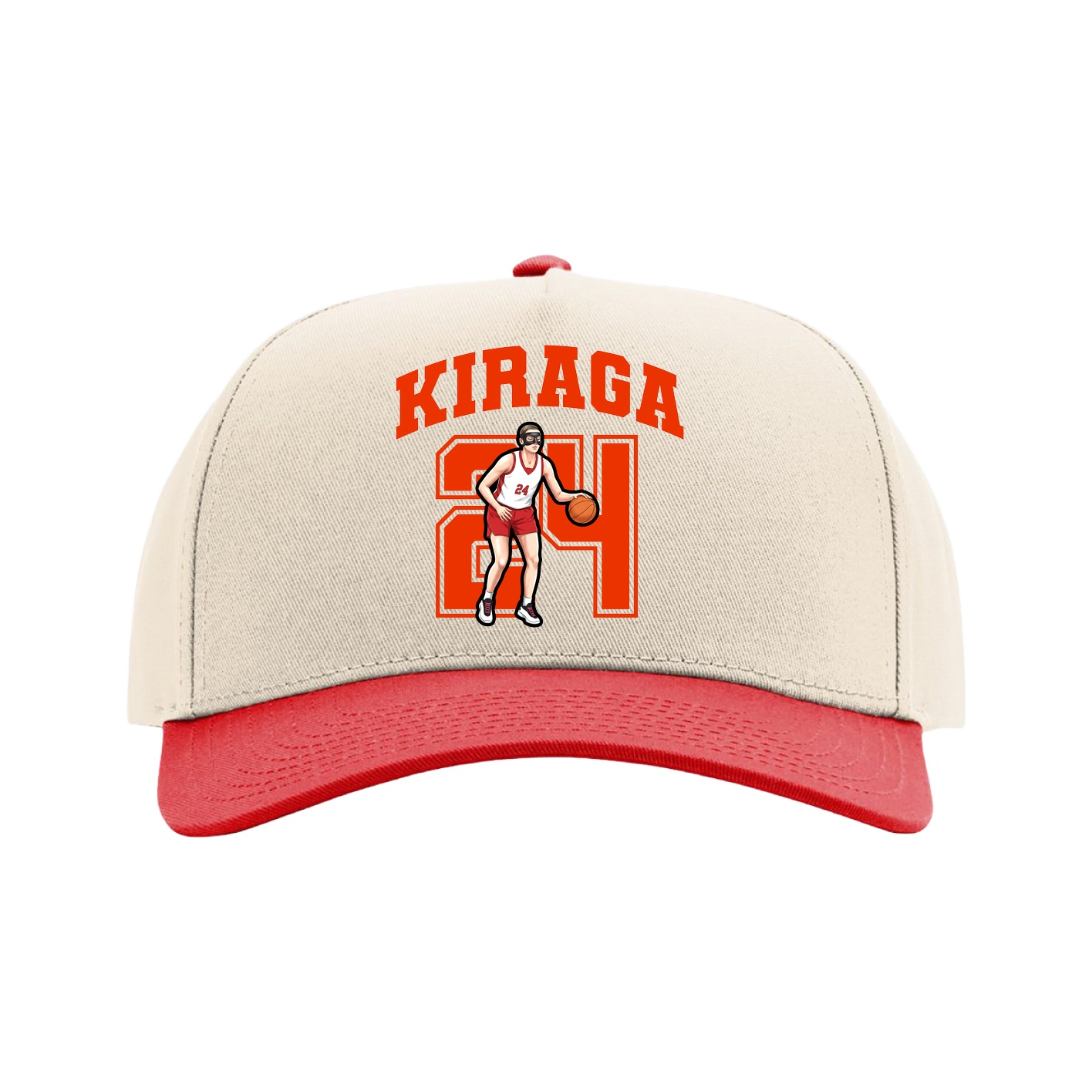 Full Fabric Five-Panel Champ Cap — Number in Cream/Red
