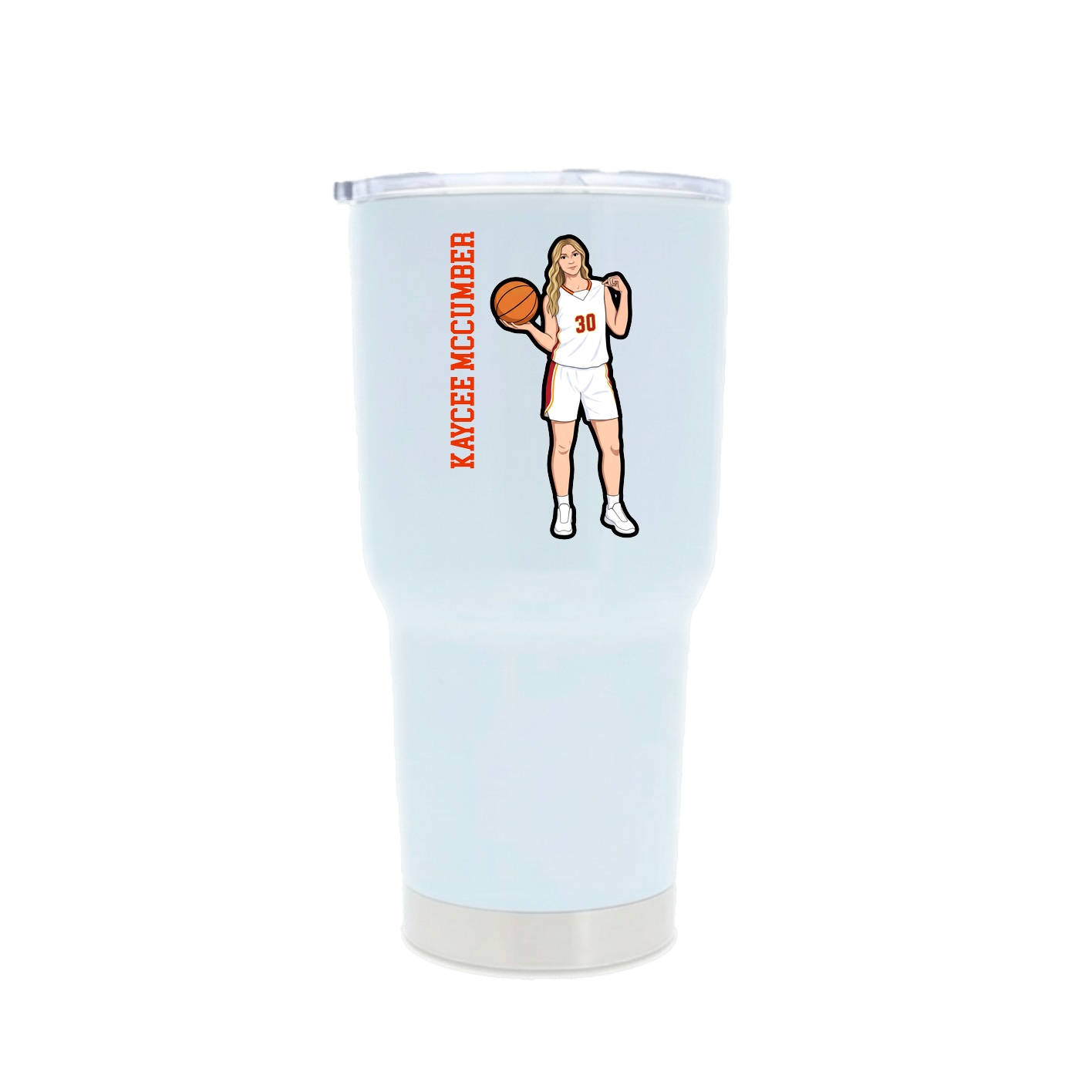 30oz Stainless Steel Tumbler — Name Vertical in White