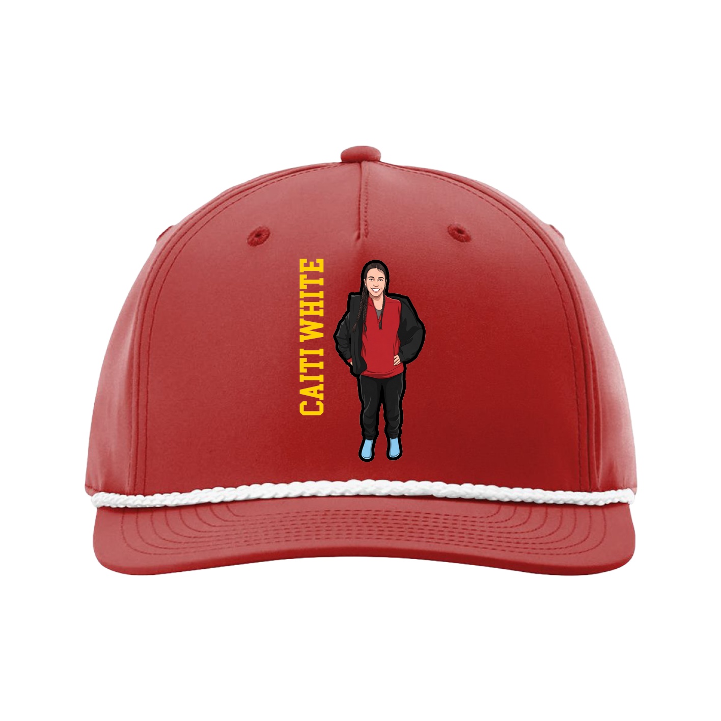 Five-Panel Classic Rope Cap — Name Vertical in Red