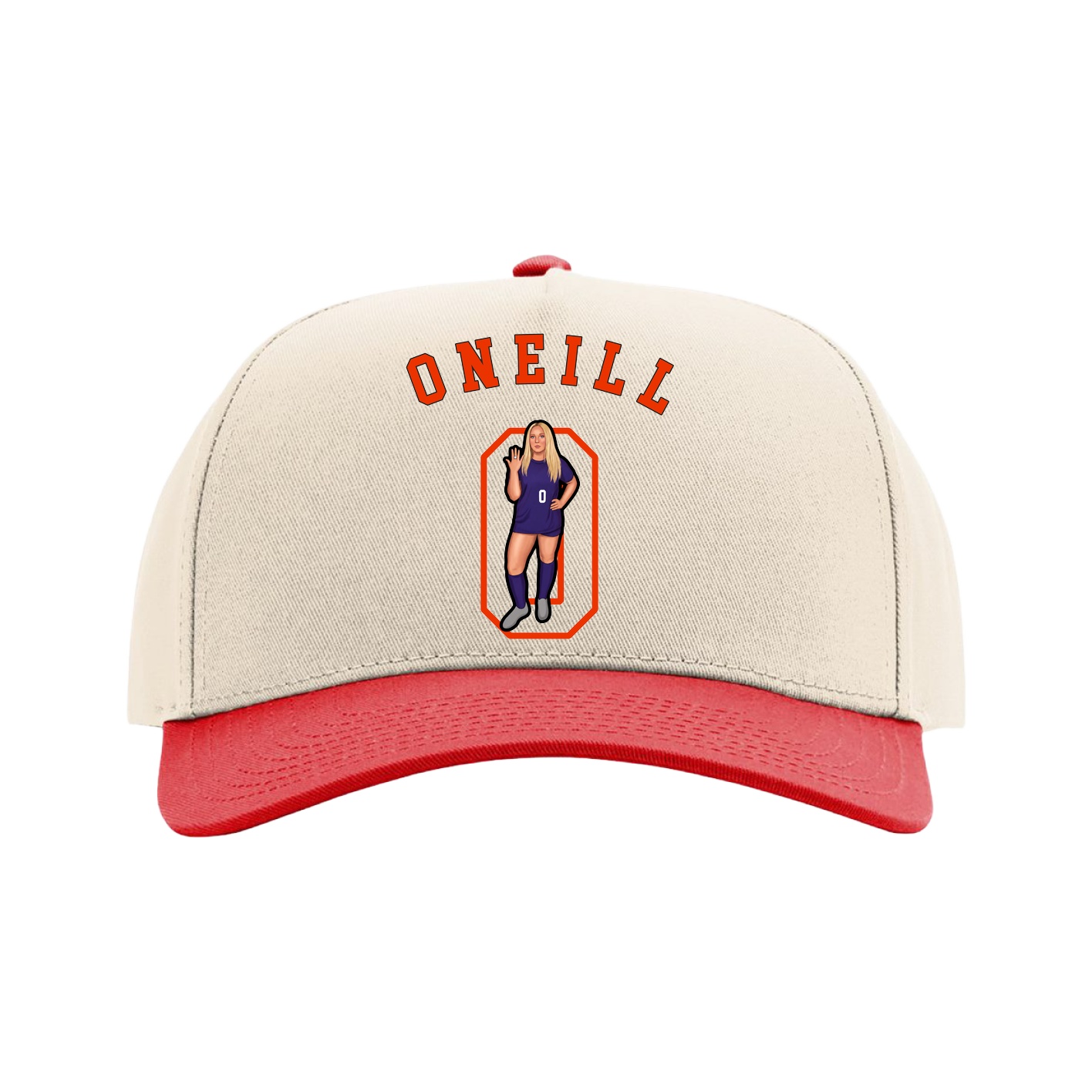 Full Fabric Five-Panel Champ Cap — Shirsey Arch in Cream/Red