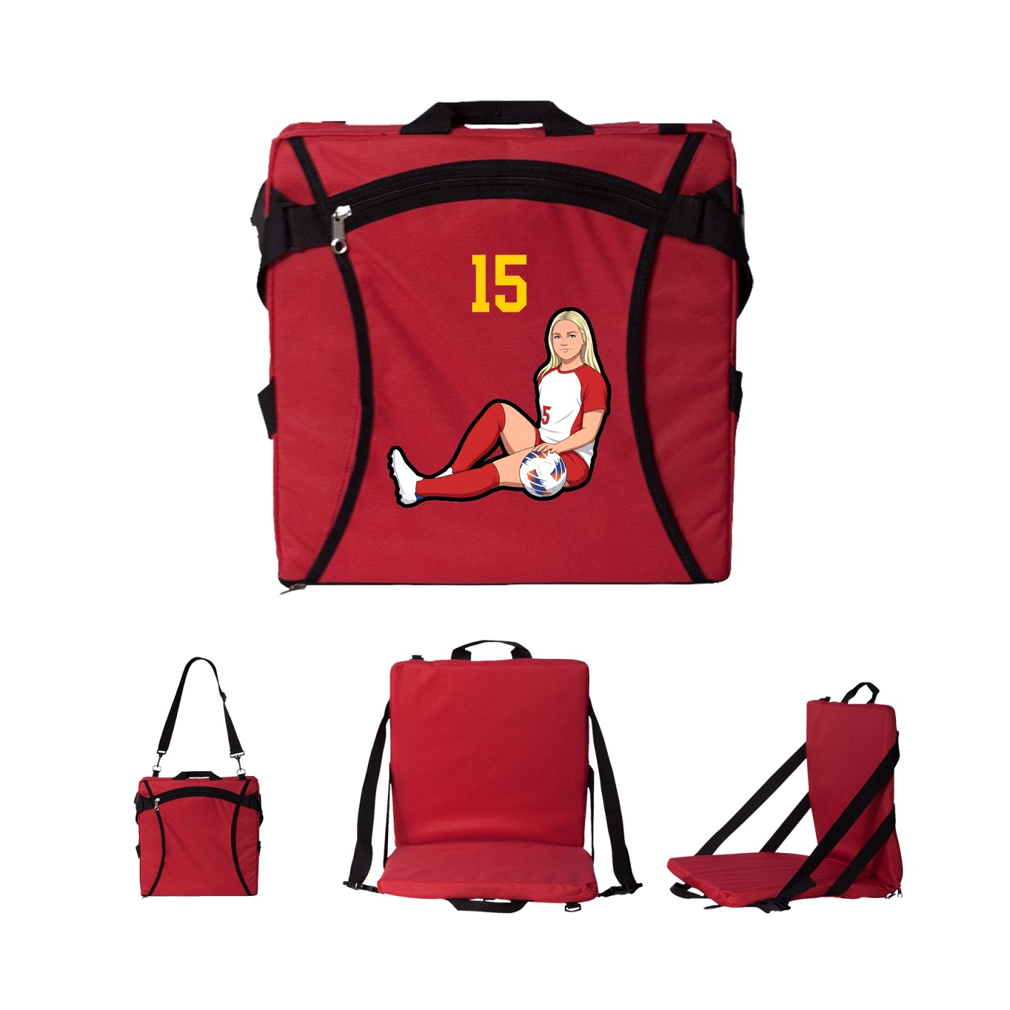 Folding Stadium Seat — Number Top in Red