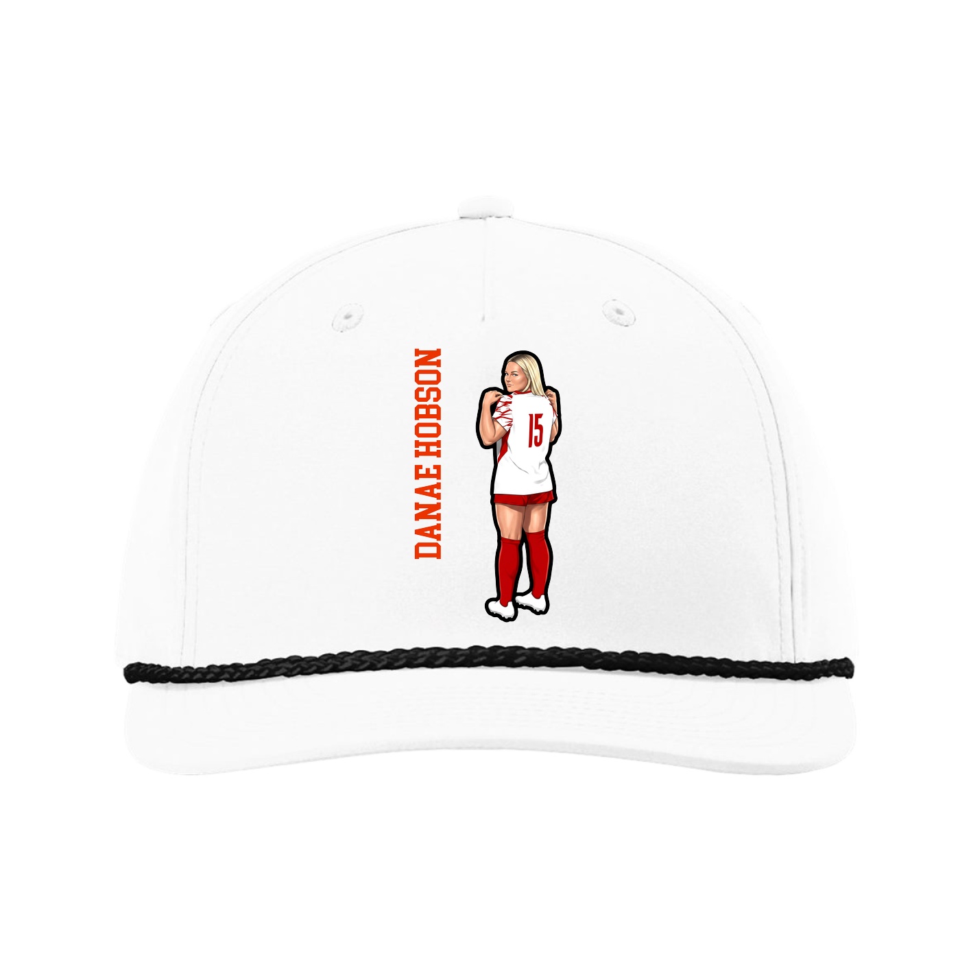 Five-Panel Classic Rope Cap — Name Vertical in White
