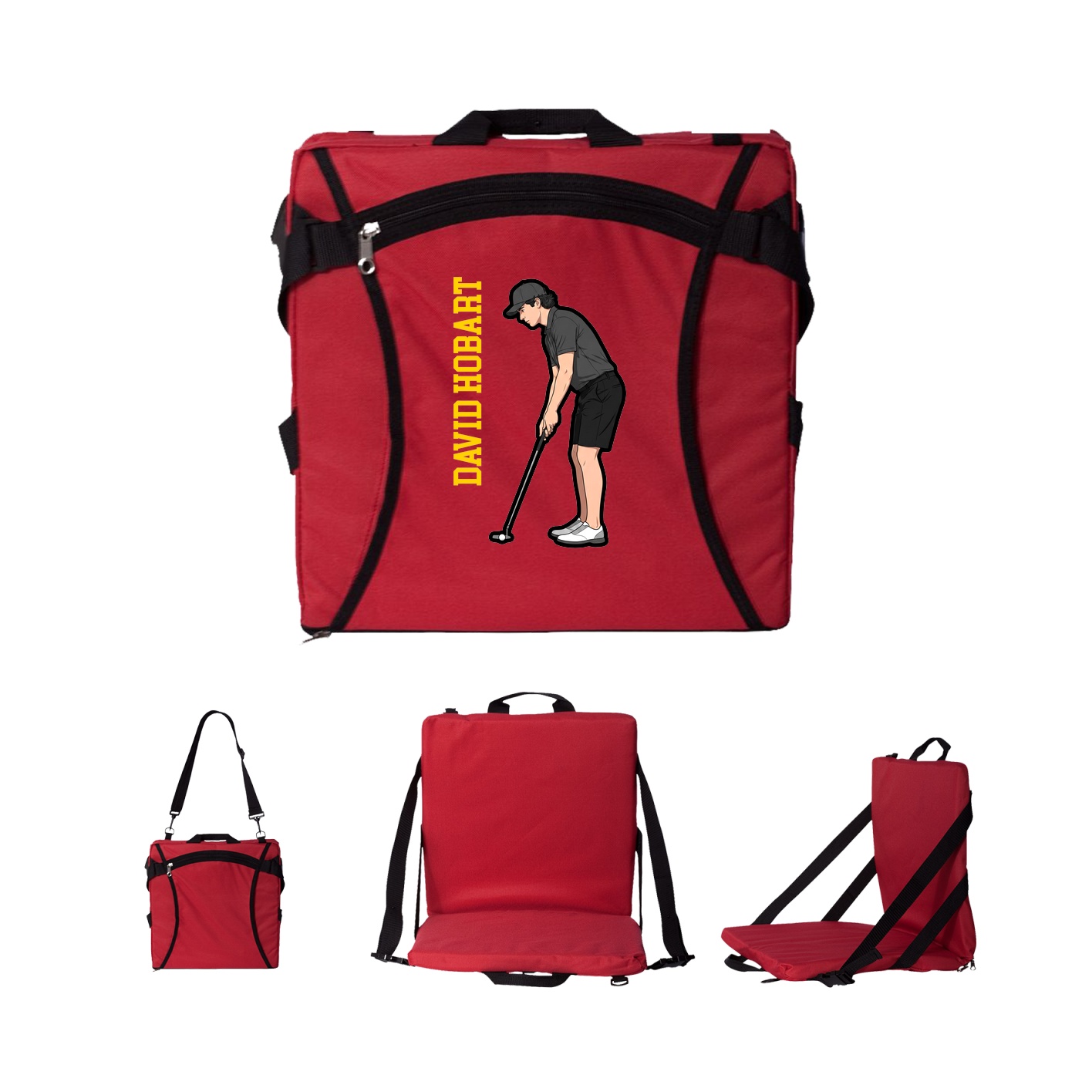 Folding Stadium Seat — Name Vertical in Red
