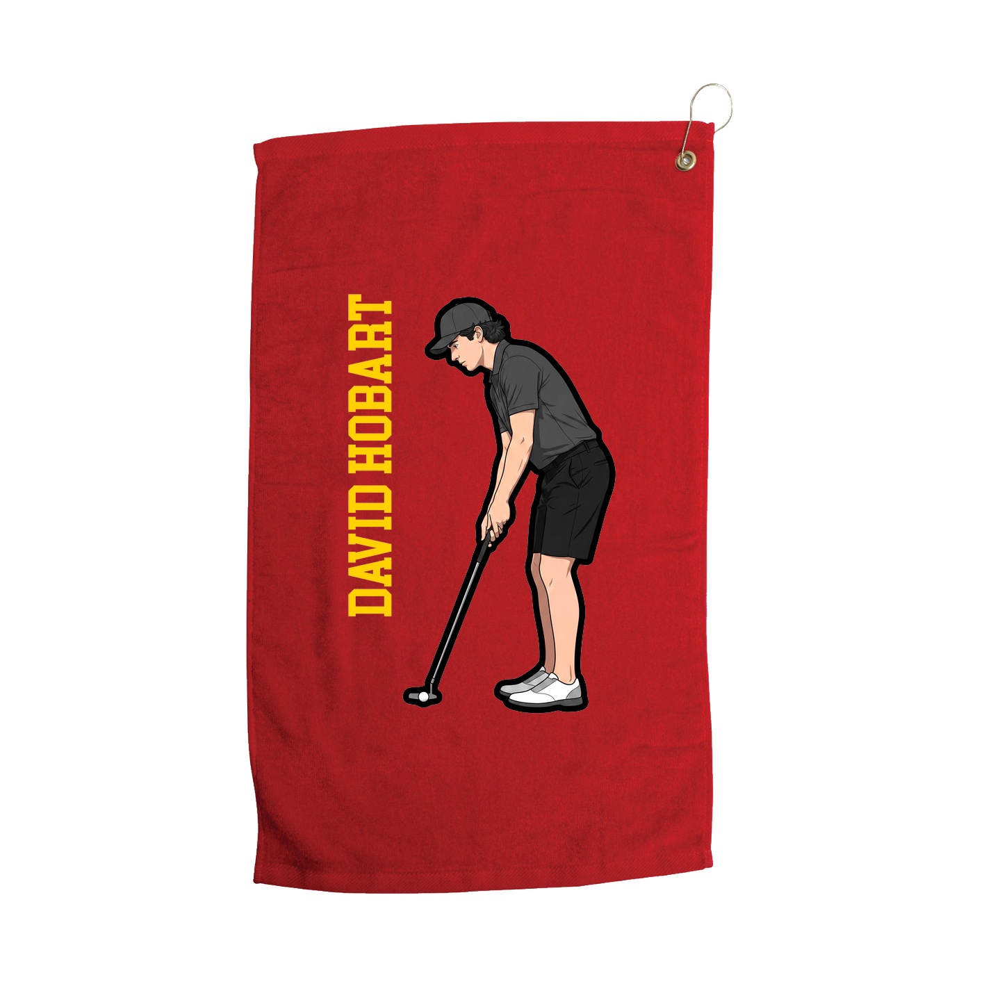 Golf Towel — Name Vertical in Red
