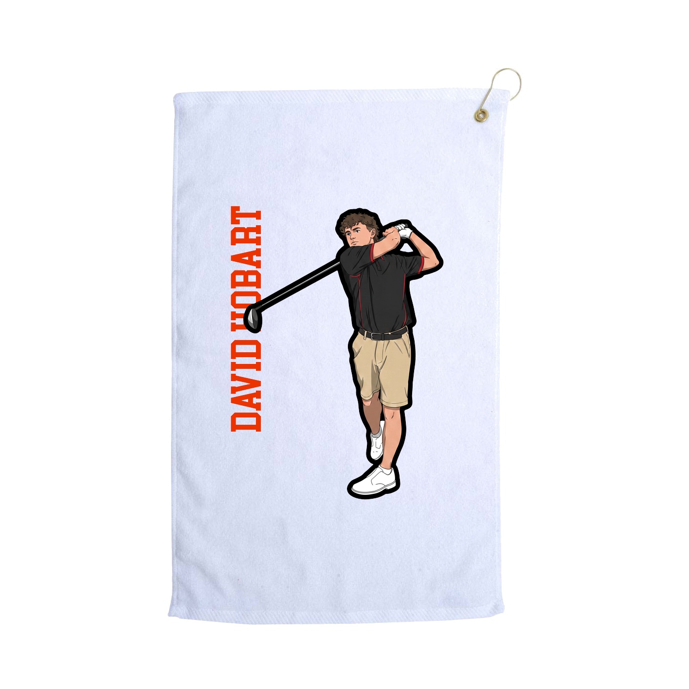 Golf Towel — Name Vertical in White