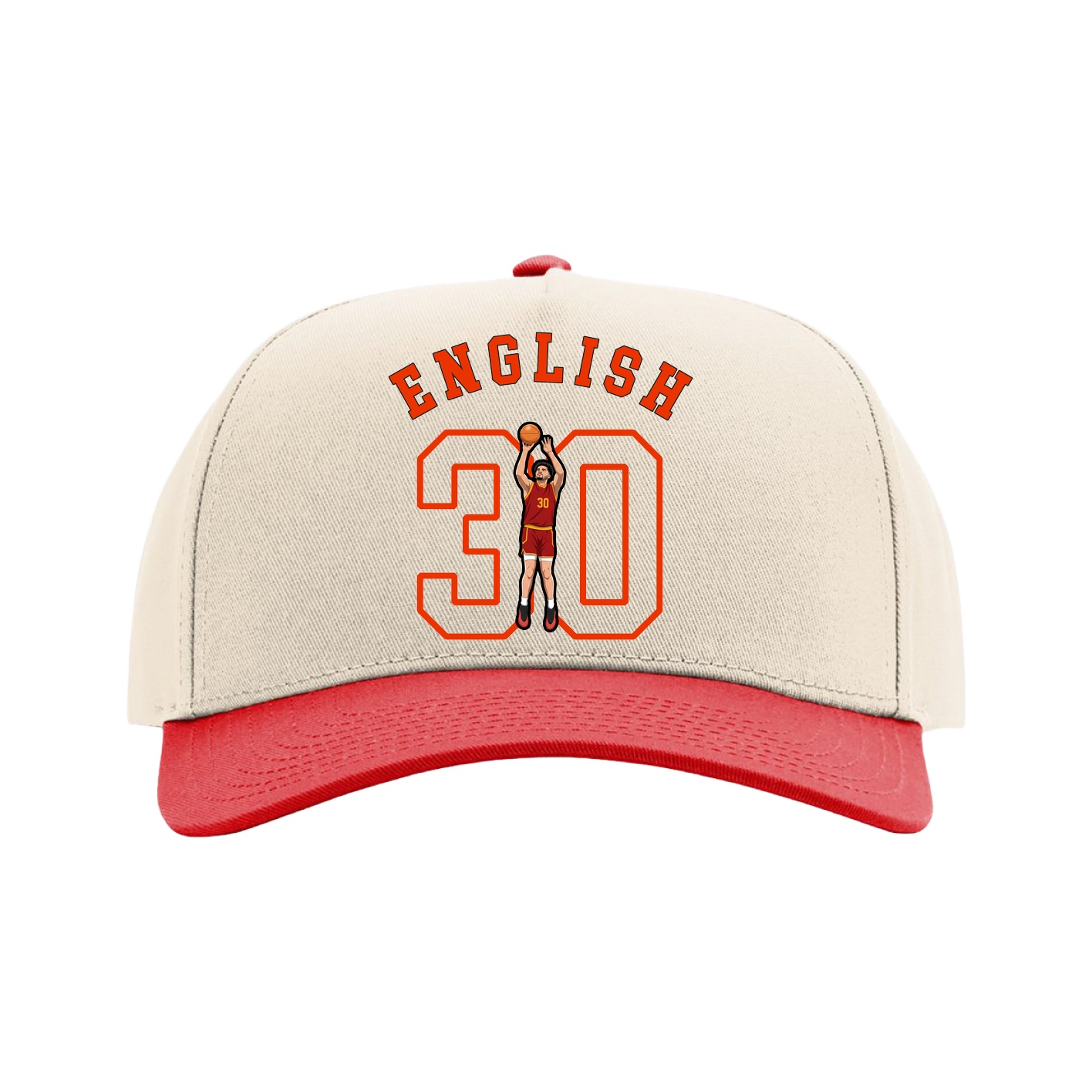 Full Fabric Five-Panel Champ Cap — Shirsey Arch in Cream/Red