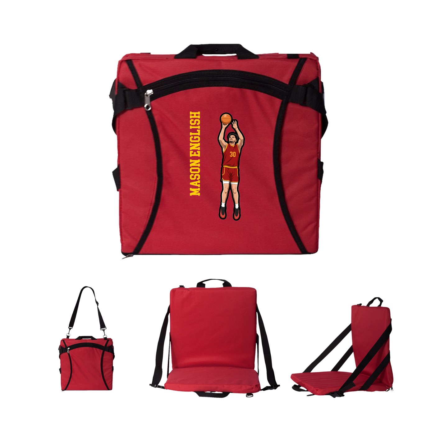 Folding Stadium Seat — Name Vertical in Red