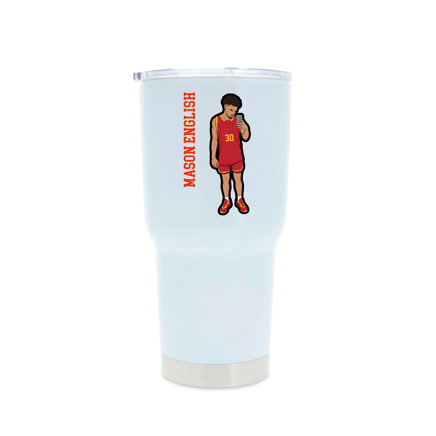 30oz Stainless Steel Tumbler — Name Vertical in White