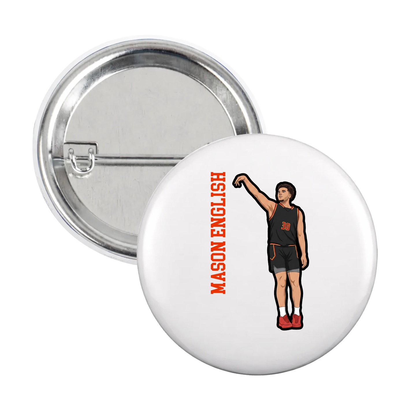 Game Day Button — Name Vertical in White