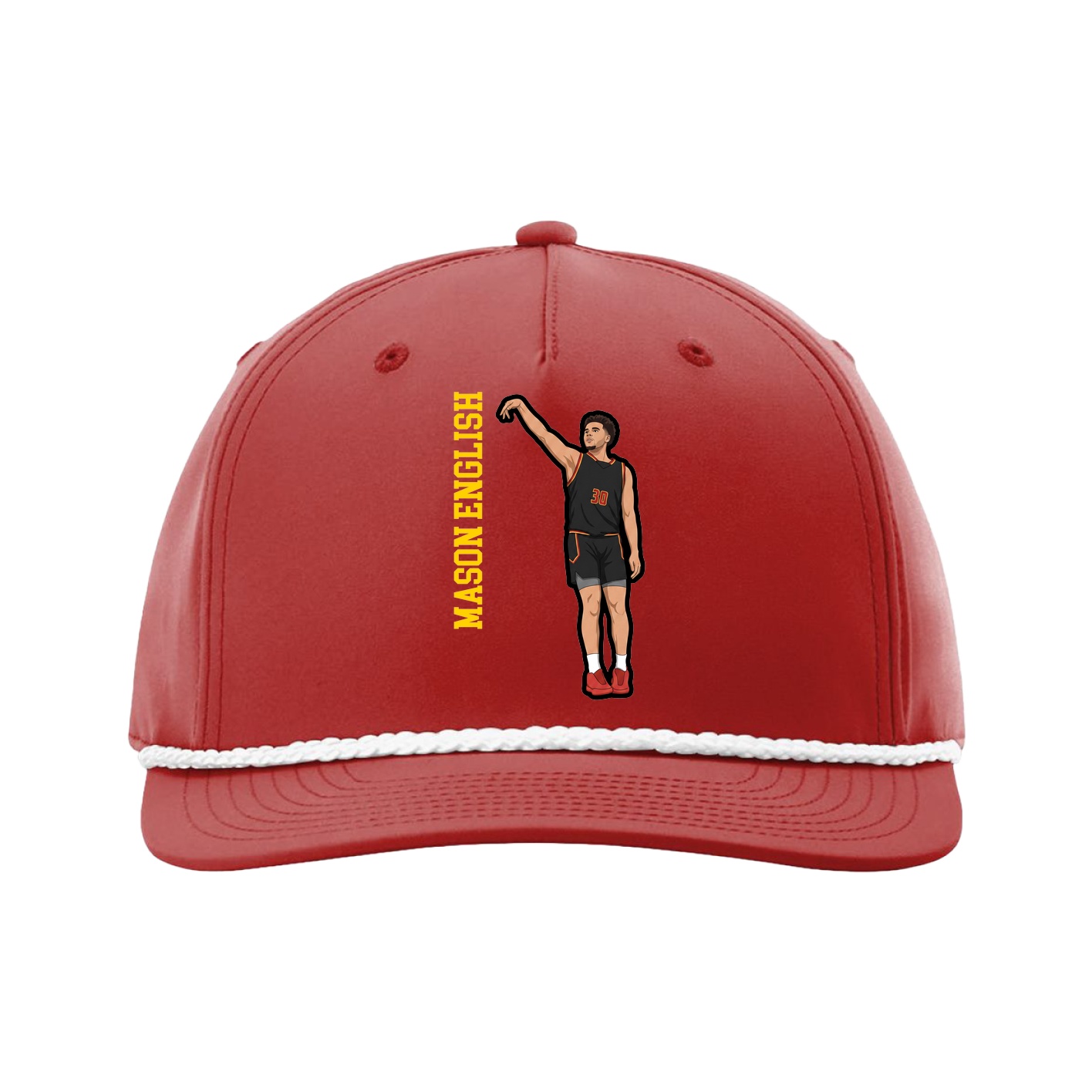 Five-Panel Classic Rope Cap — Name Vertical in Red