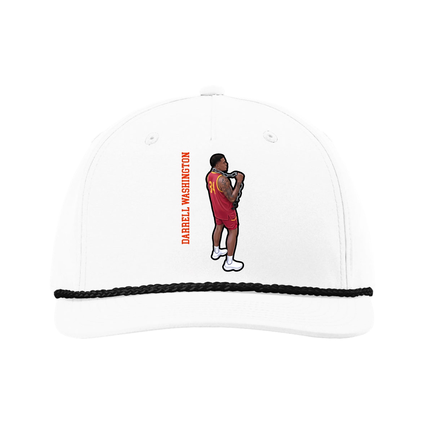 Five-Panel Classic Rope Cap — Name Vertical in White