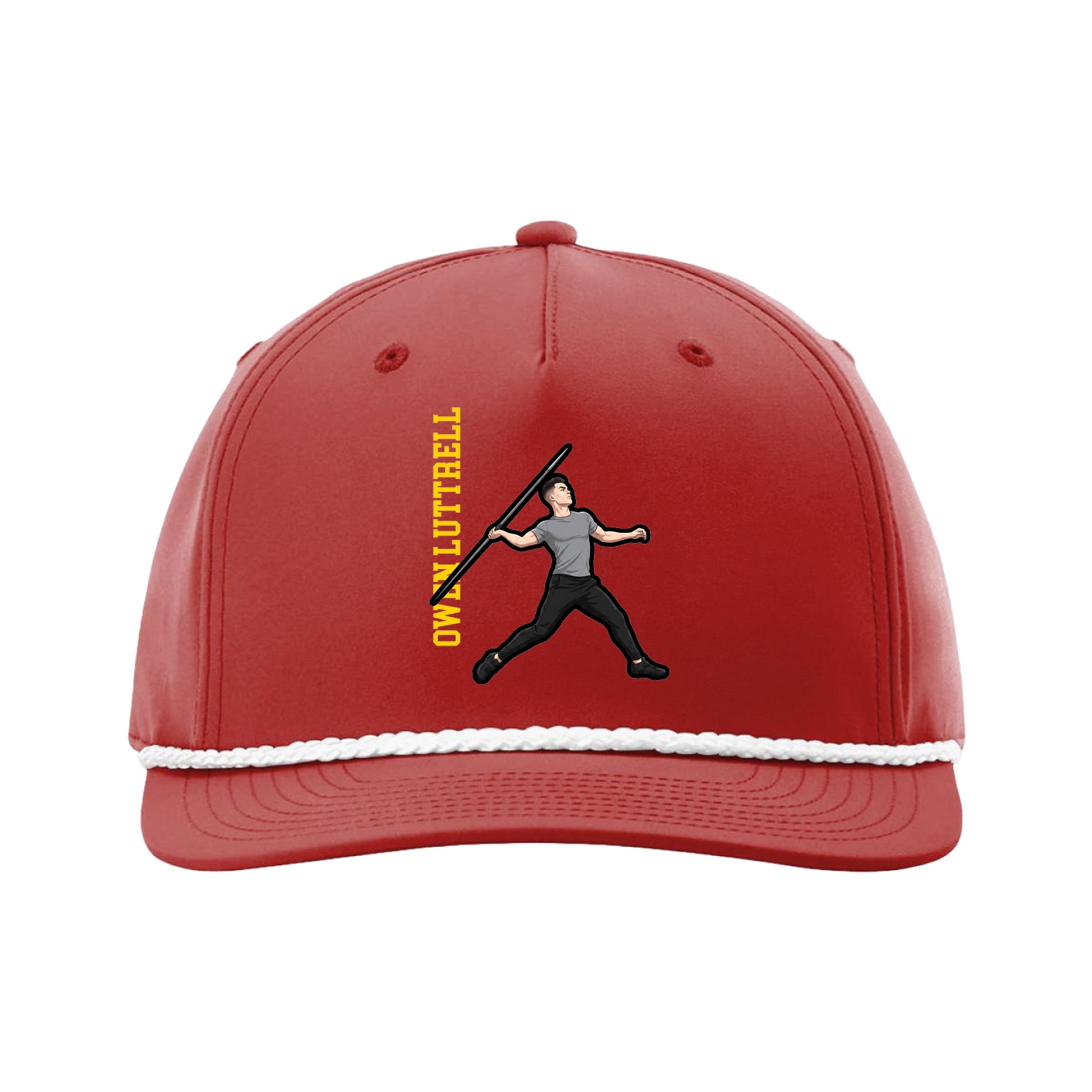 Five-Panel Classic Rope Cap — Name Vertical in Red